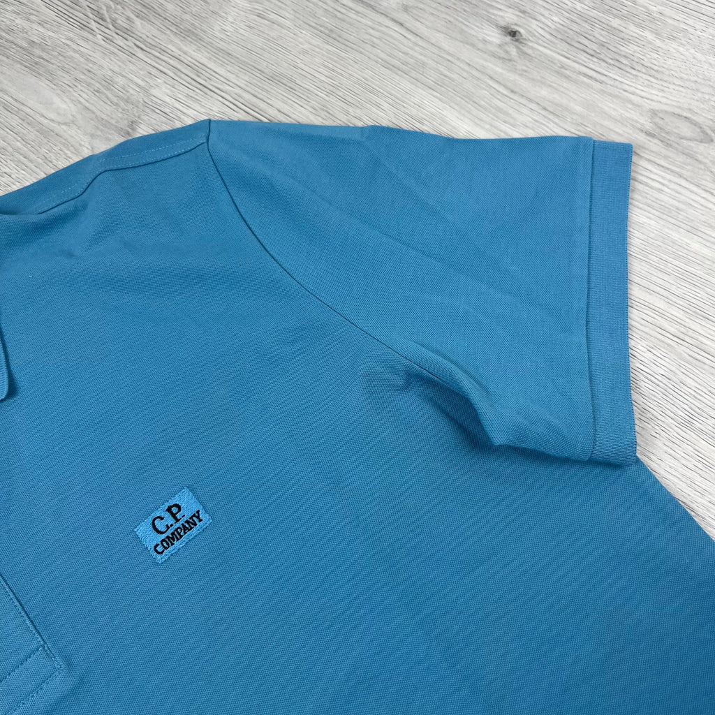 CP Company Piquet Polo Shirt - Aegean Blue Ironleague