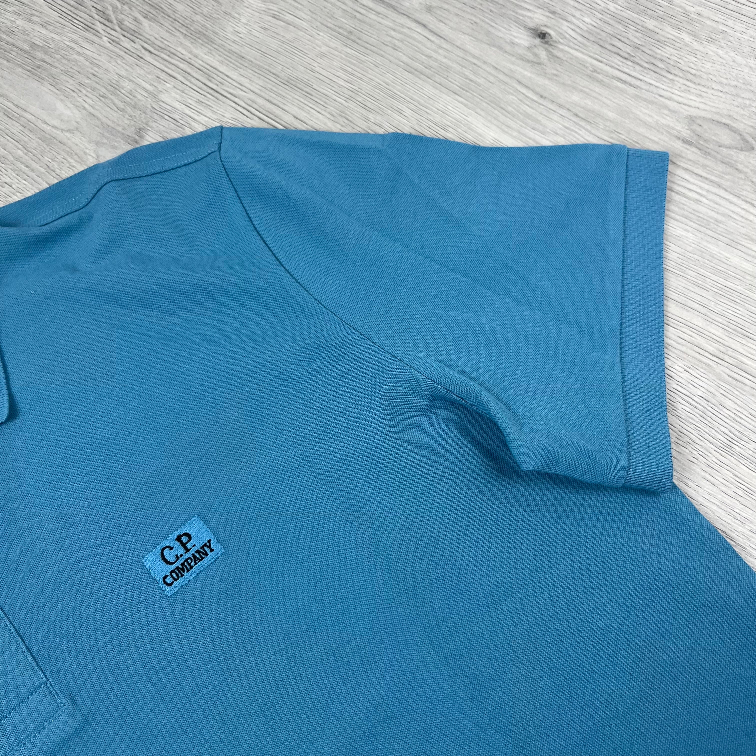 CP Company Piquet Polo Shirt - Aegean Blue Ironleague