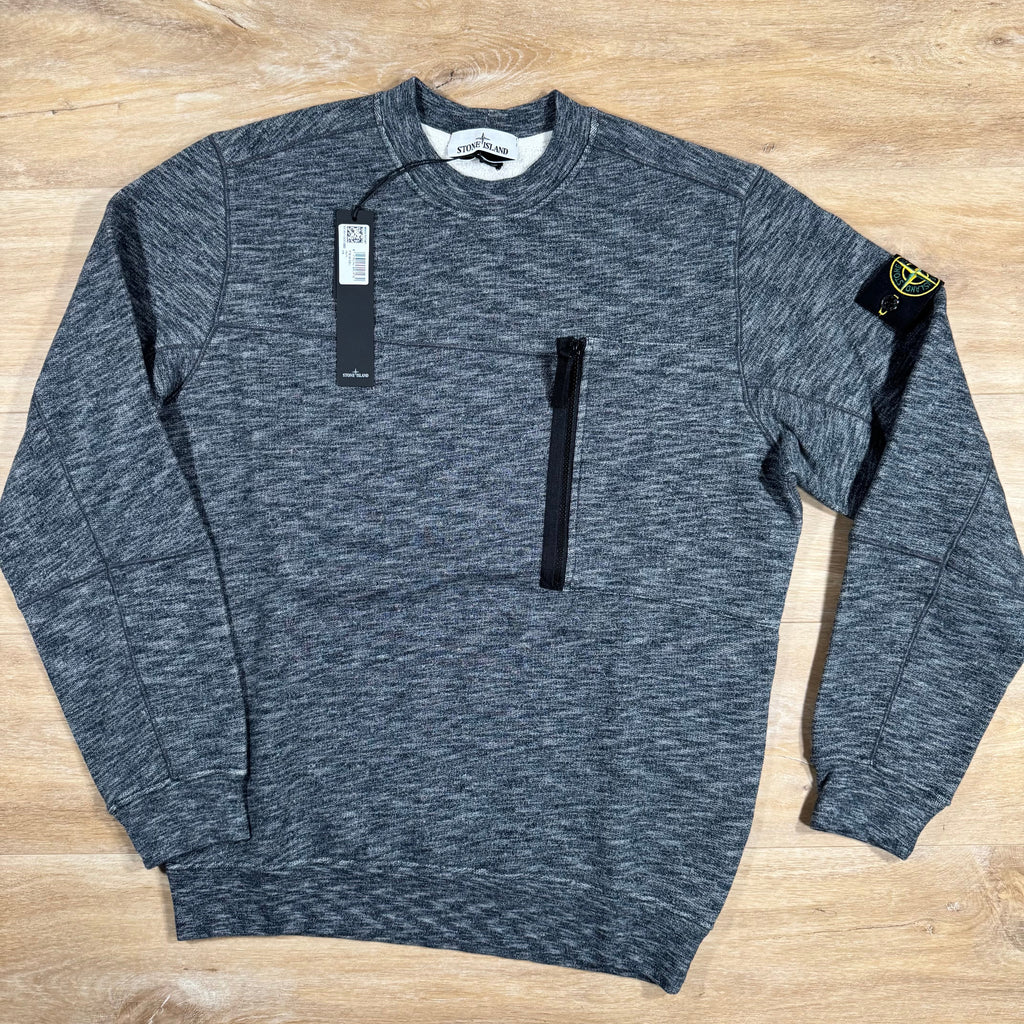 Stone Island Mouline Cotton Zip Pocket Sweatshirt in Lead Grey Ironleague