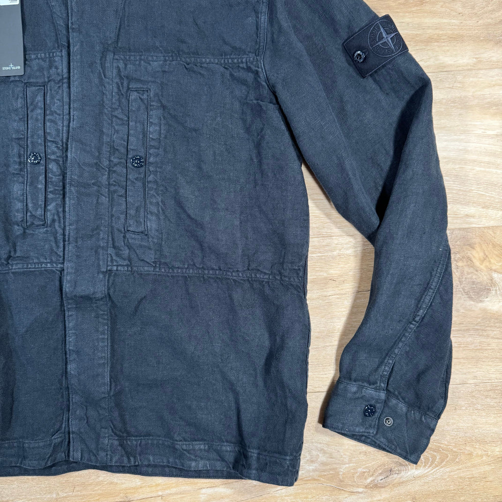 Stone Island Diagonal Linen Ghost Overshirt in Navy Ironleague