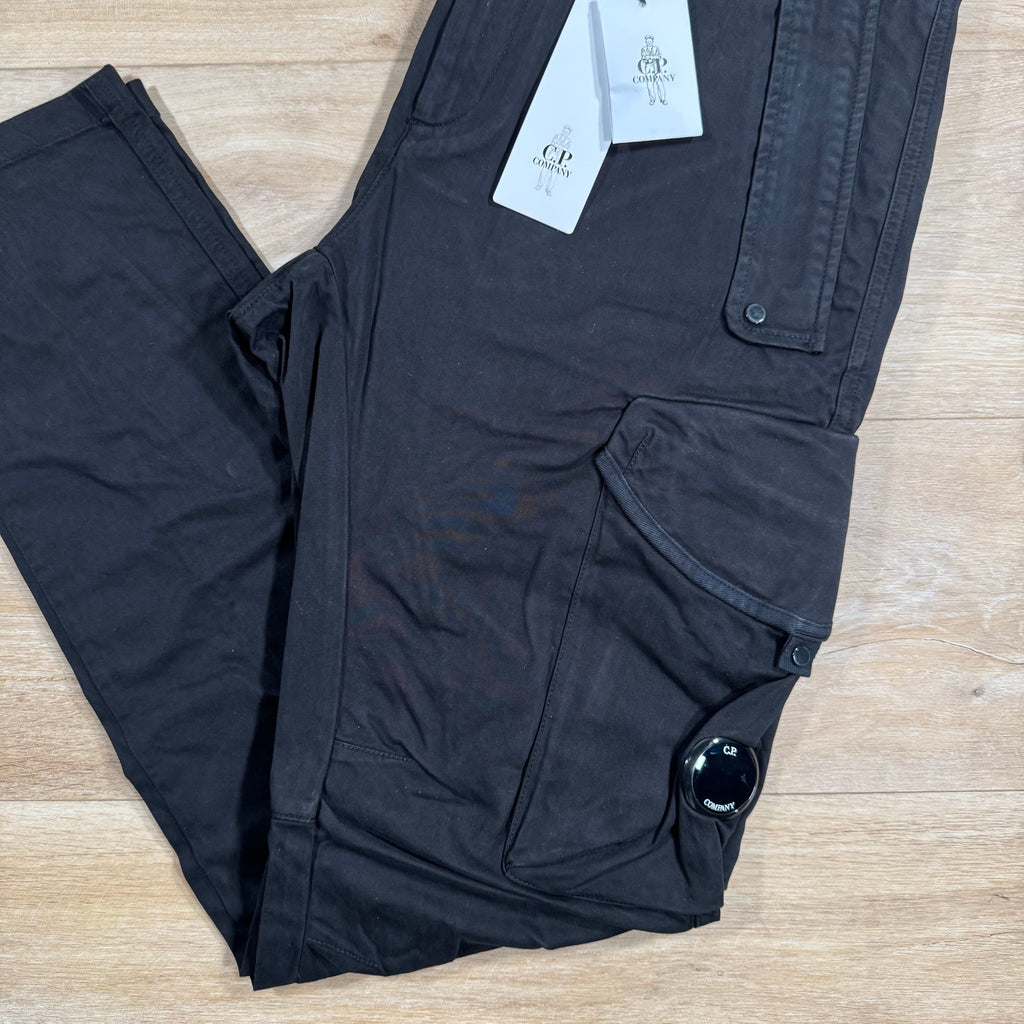 CP Company Stretch Sateen Utility Cargo Lens Pants in Black Ironleague
