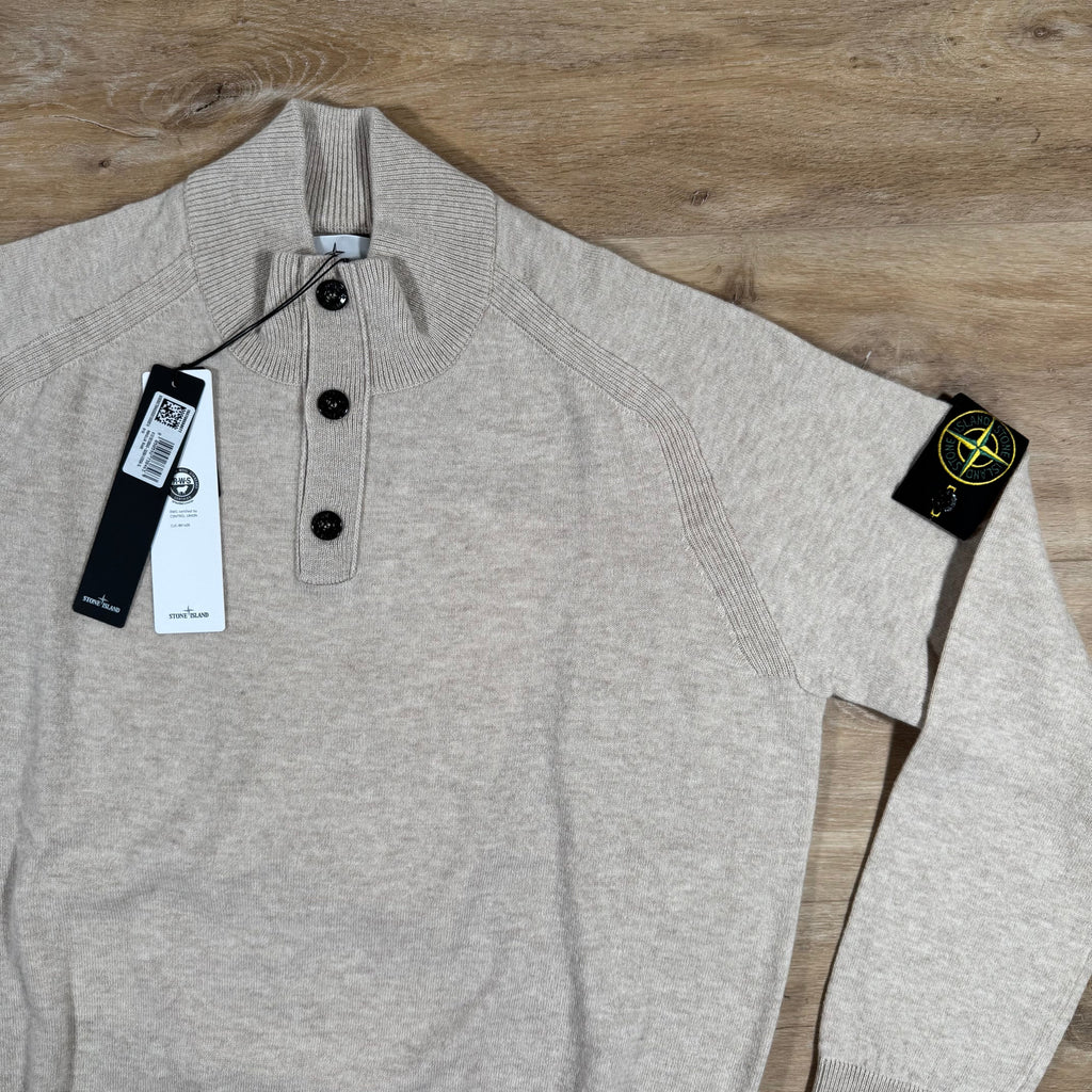 Stone Island Geelong Wool Half Button Jumper in Desert Melange Ironleague