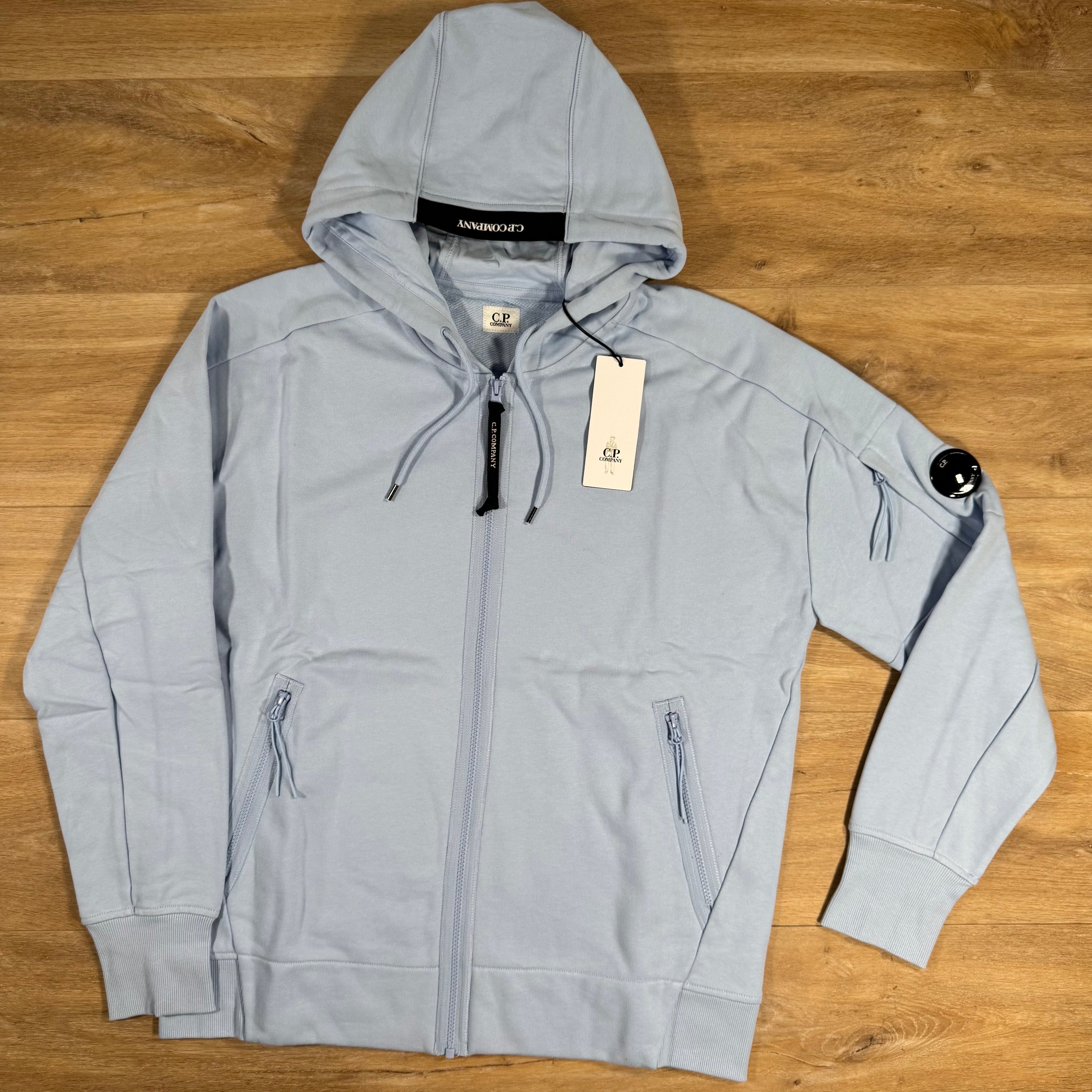 CP Company Diagonal Raised Zipped Lens Hoodie in Cerulean - Light Blue Ironleague
