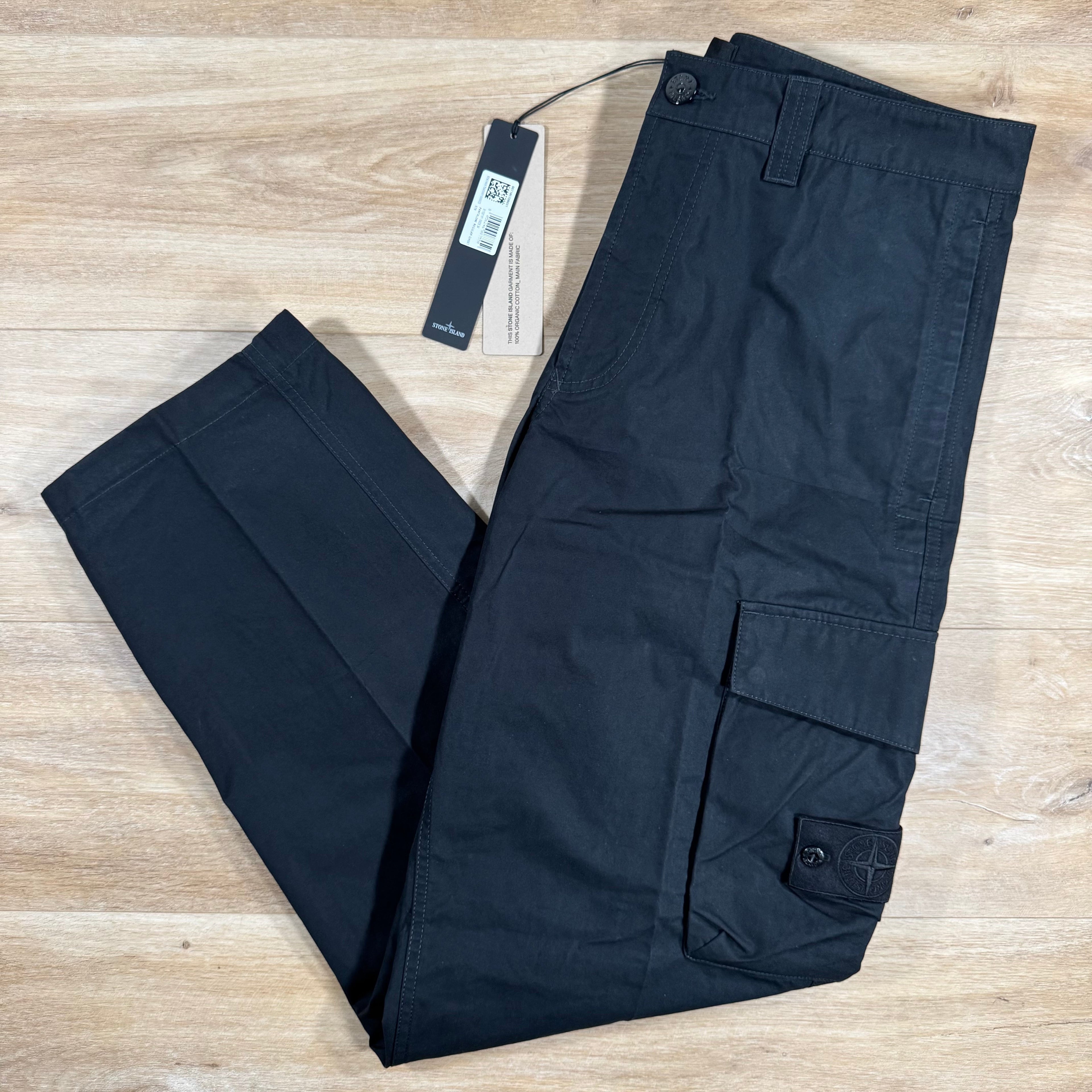 Stone Island Weatherproof Canvas Ghost Cargo Trousers in Black Ironleague