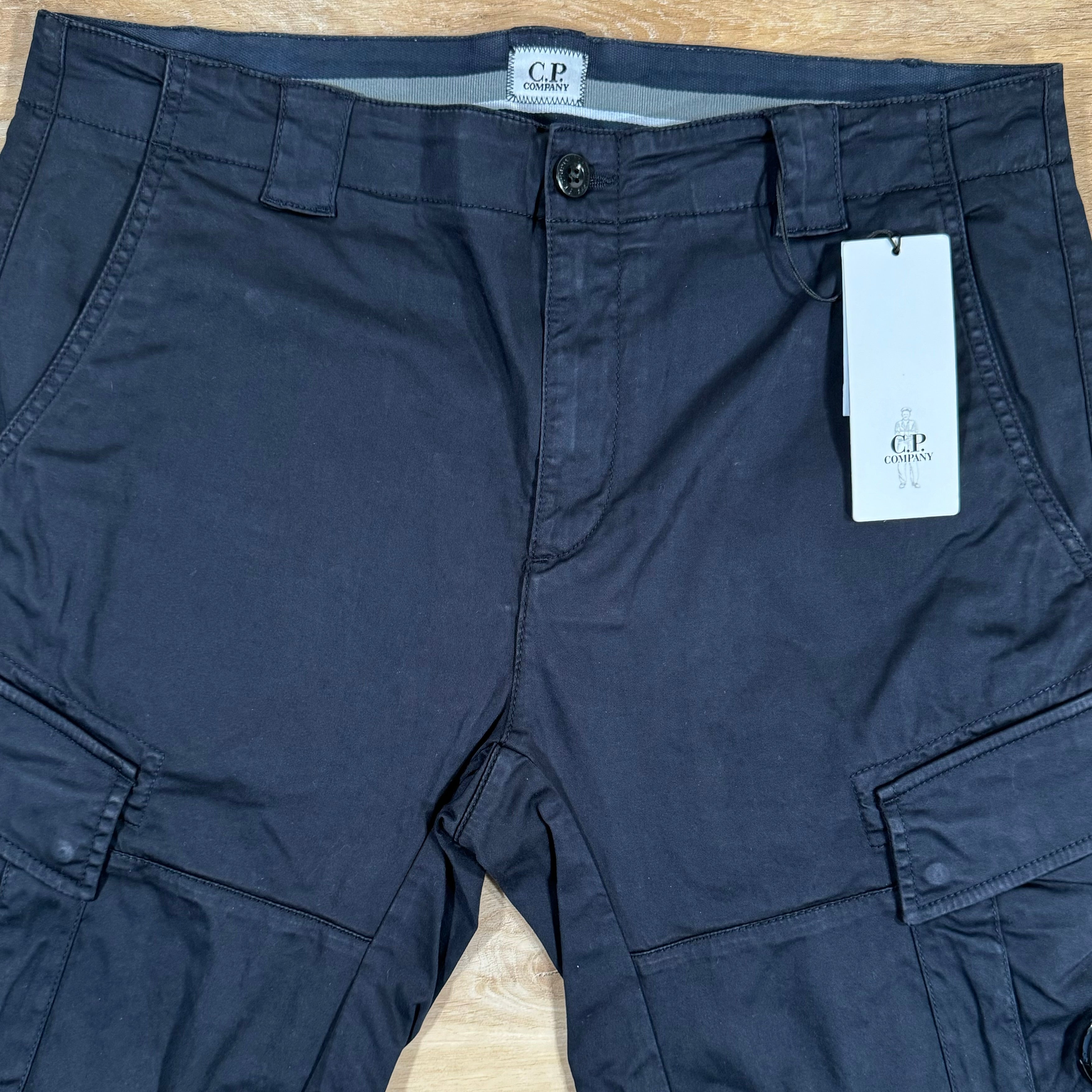 CP Company Stretch Sateen Lens Cargo Shorts in Navy Ironleague
