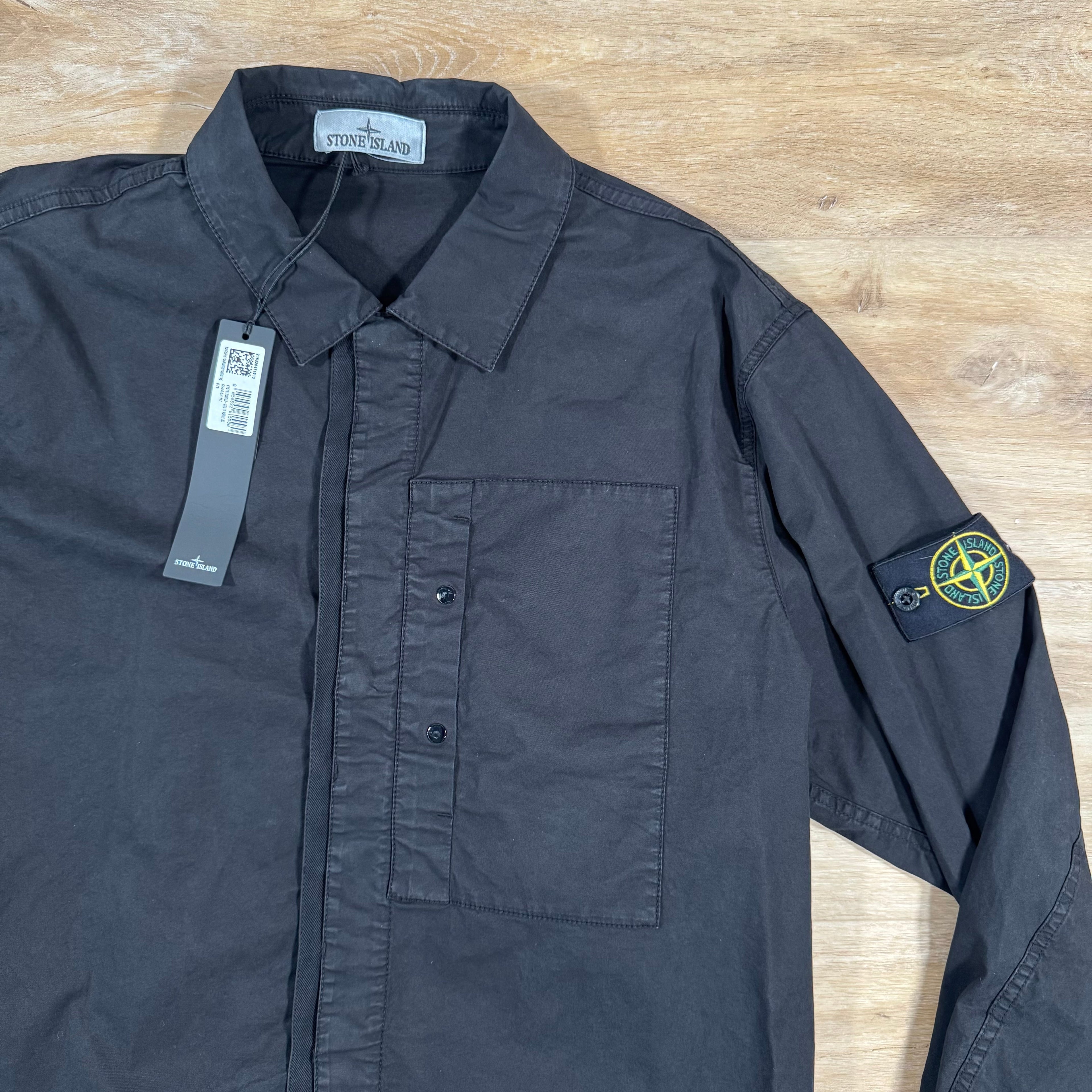 Stone Island Supima Twill Stretch-TC Overshirt in Black Ironleague