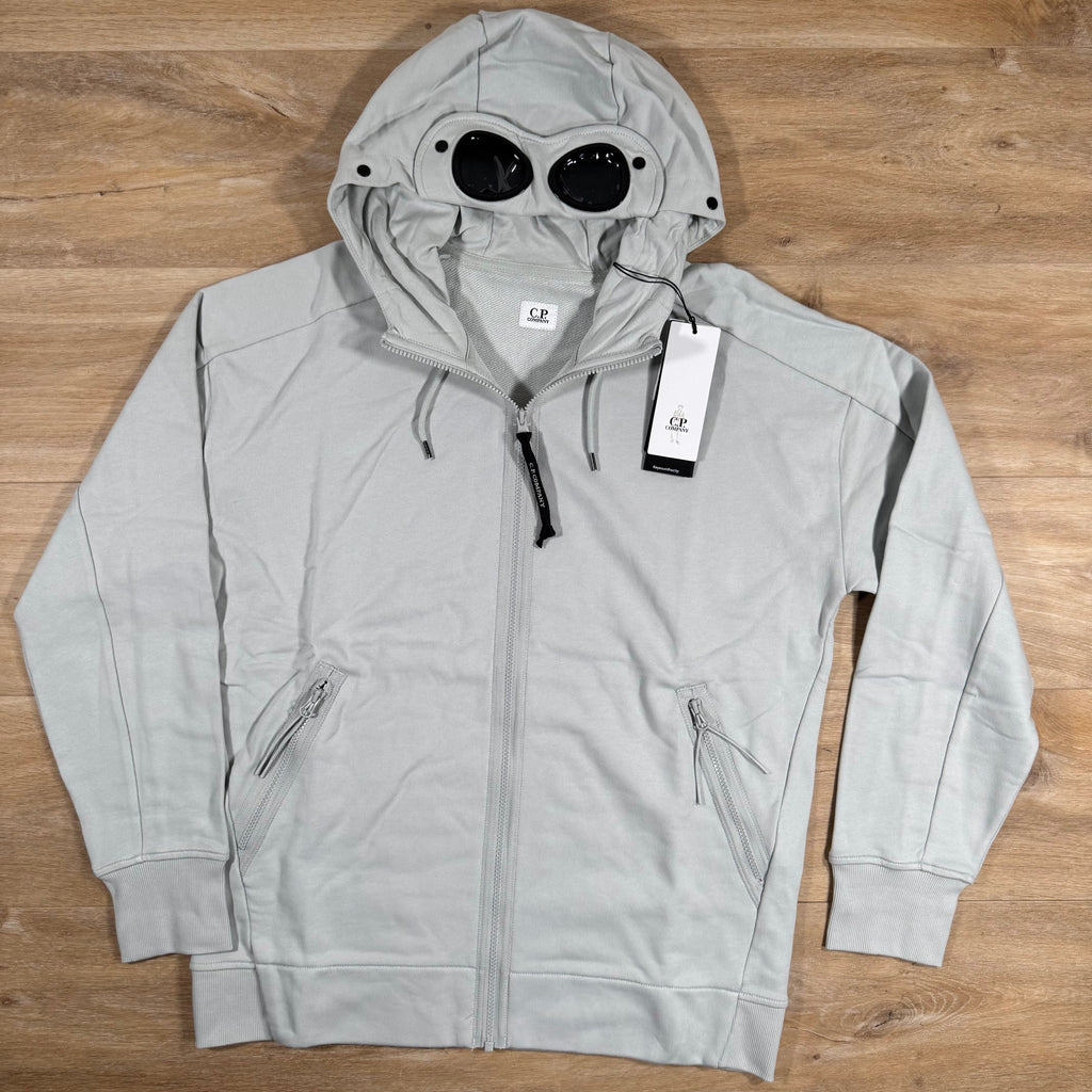 CP Company Diagonal Raised Fleece Goggle Hoodie in Blue Fox - Grey Ironleague