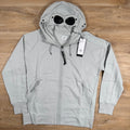 CP Company Diagonal Raised Fleece Goggle Hoodie in Blue Fox - Grey Ironleague