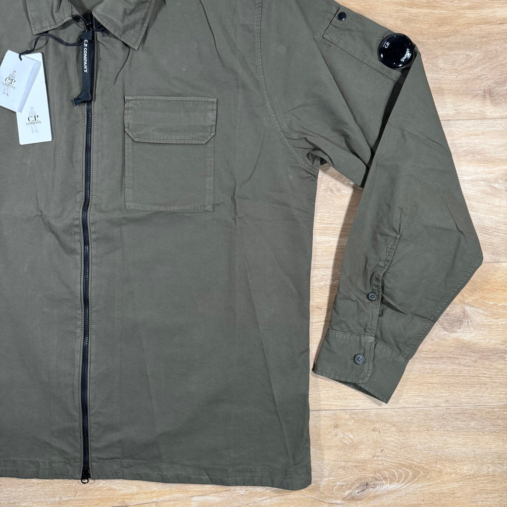 CP Company Organic Gabardine Lens Overshirt in Ivy Green Ironleague