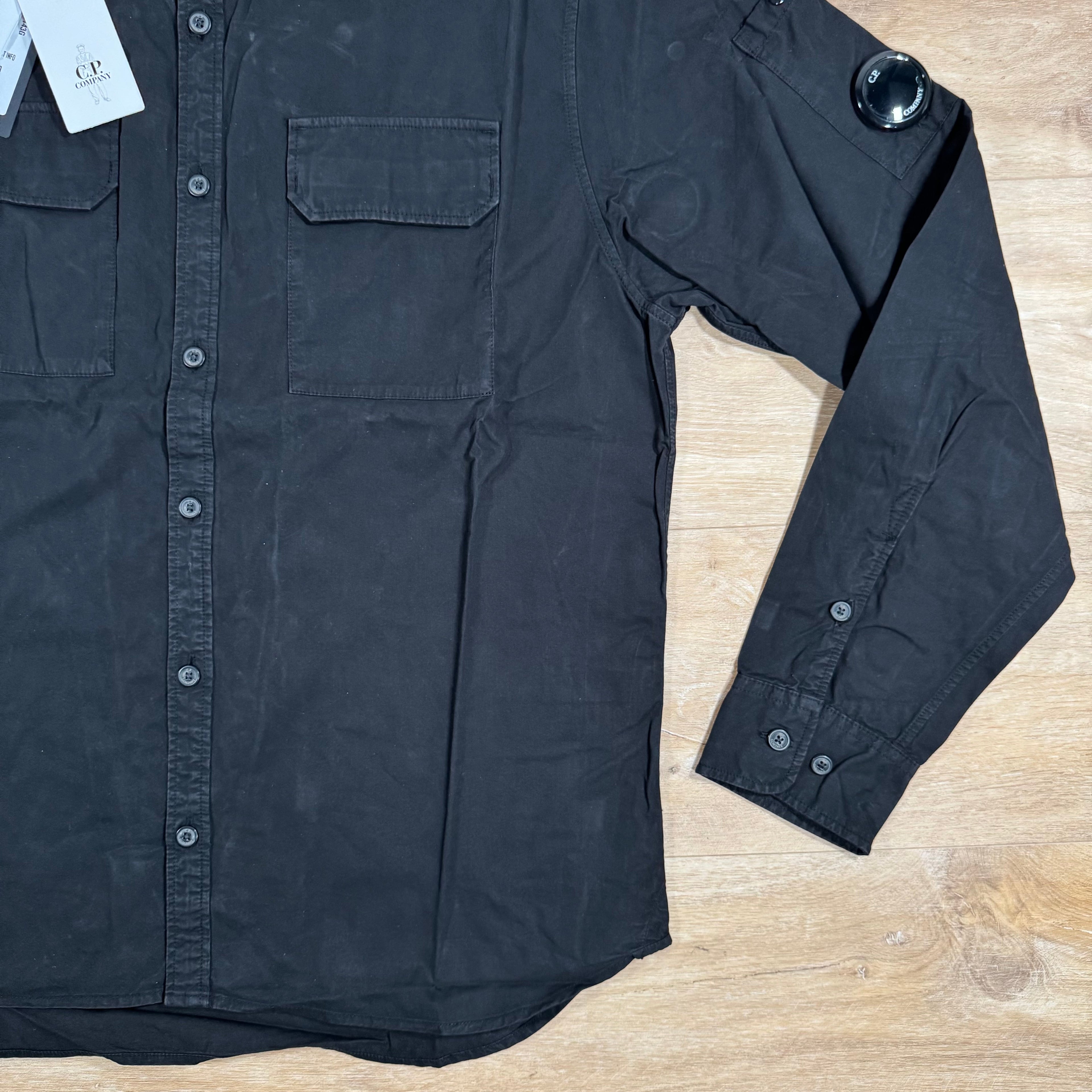 CP Company Gabardine Buttoned Lens Shirt in Black Ironleague
