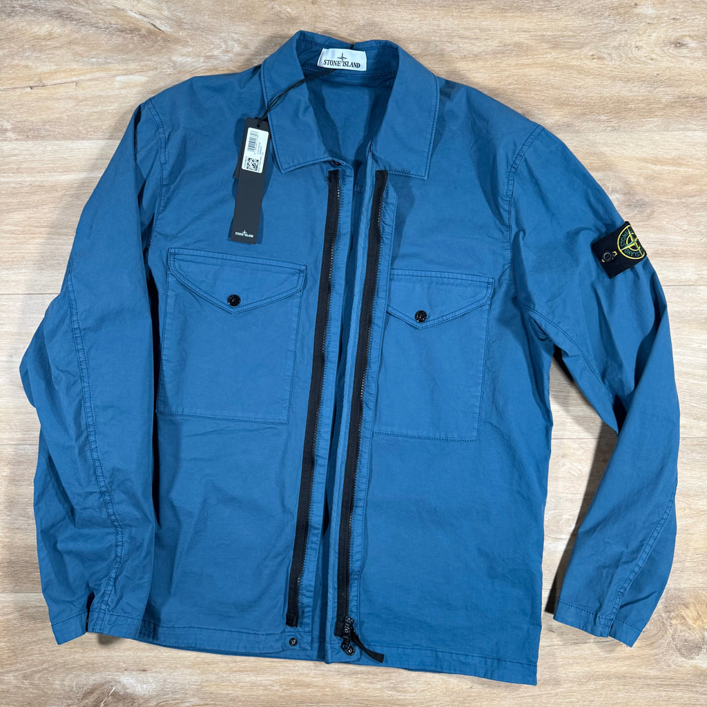 Stone Island Supima Twill Stretch-TC Overshirt in Avio Blue Ironleague