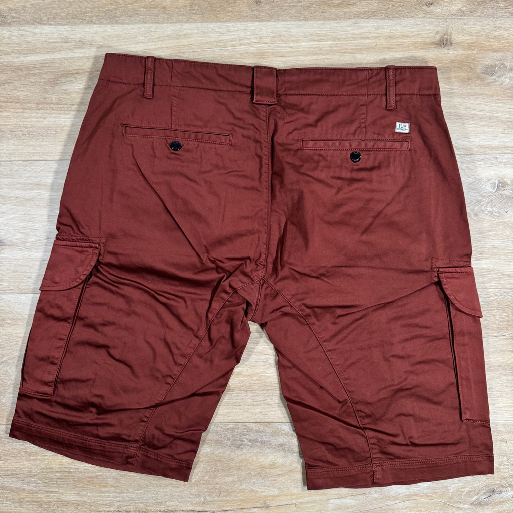CP Company Stretch Sateen Lens Cargo Shorts in Sable - Brown Ironleague