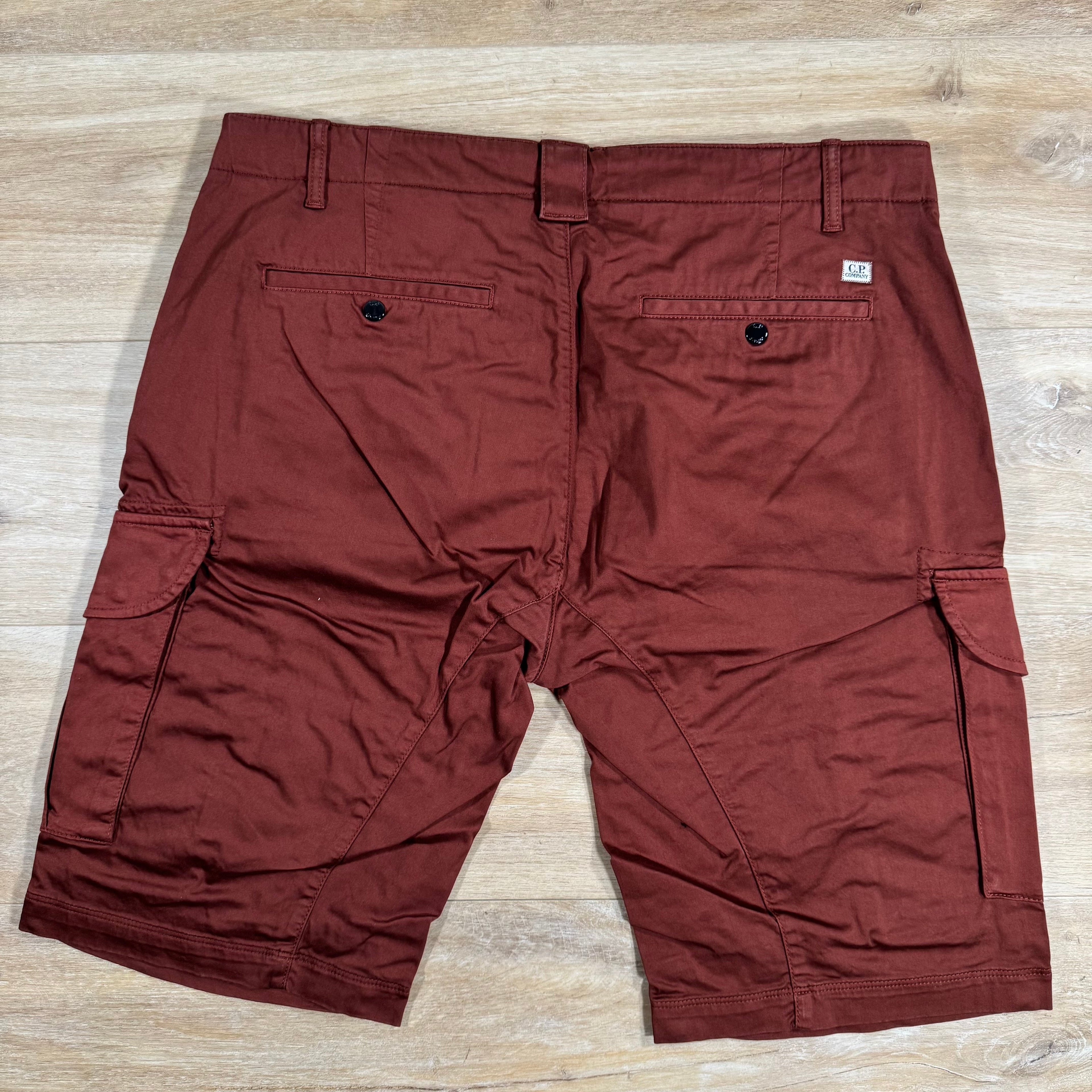 CP Company Stretch Sateen Lens Cargo Shorts in Sable - Brown Ironleague