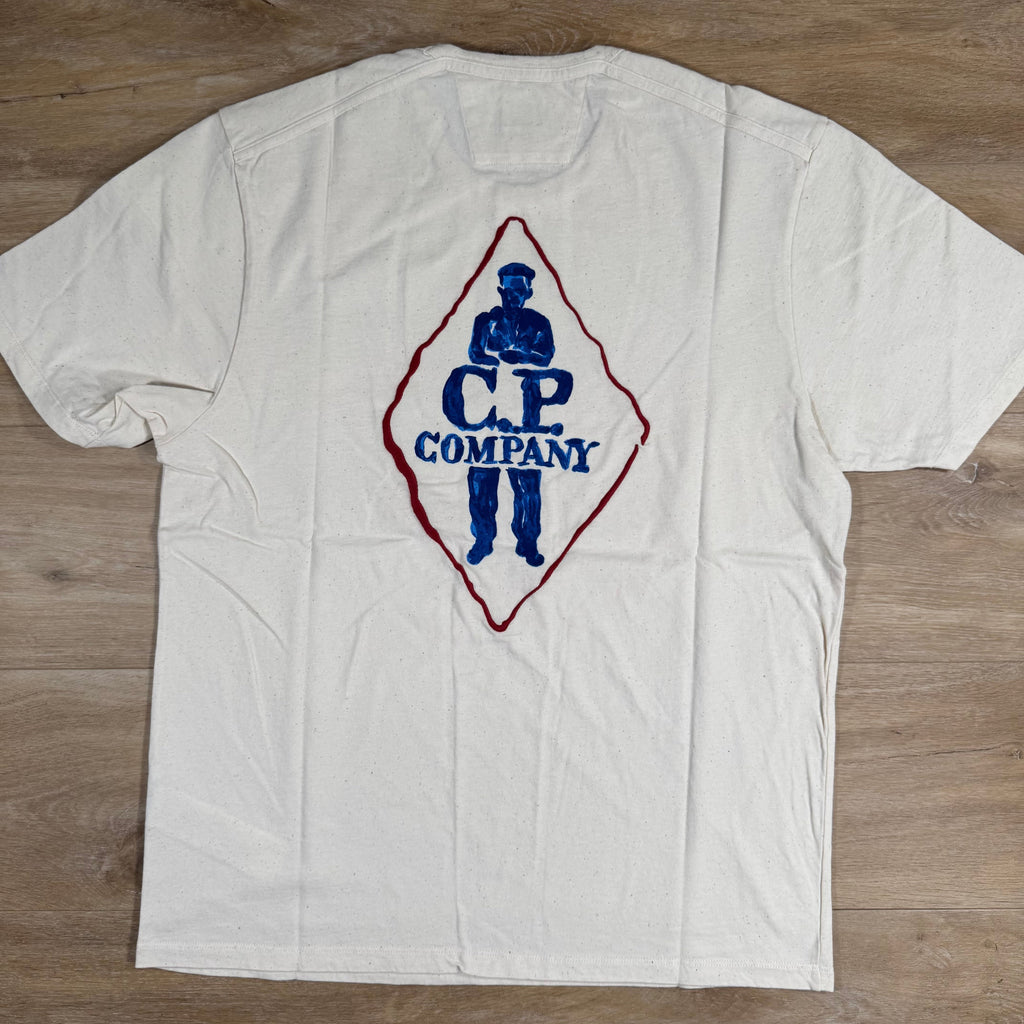 CP Company Natural Jersey Logo T-Shirt in Pistachio Shell - Beige Ironleague