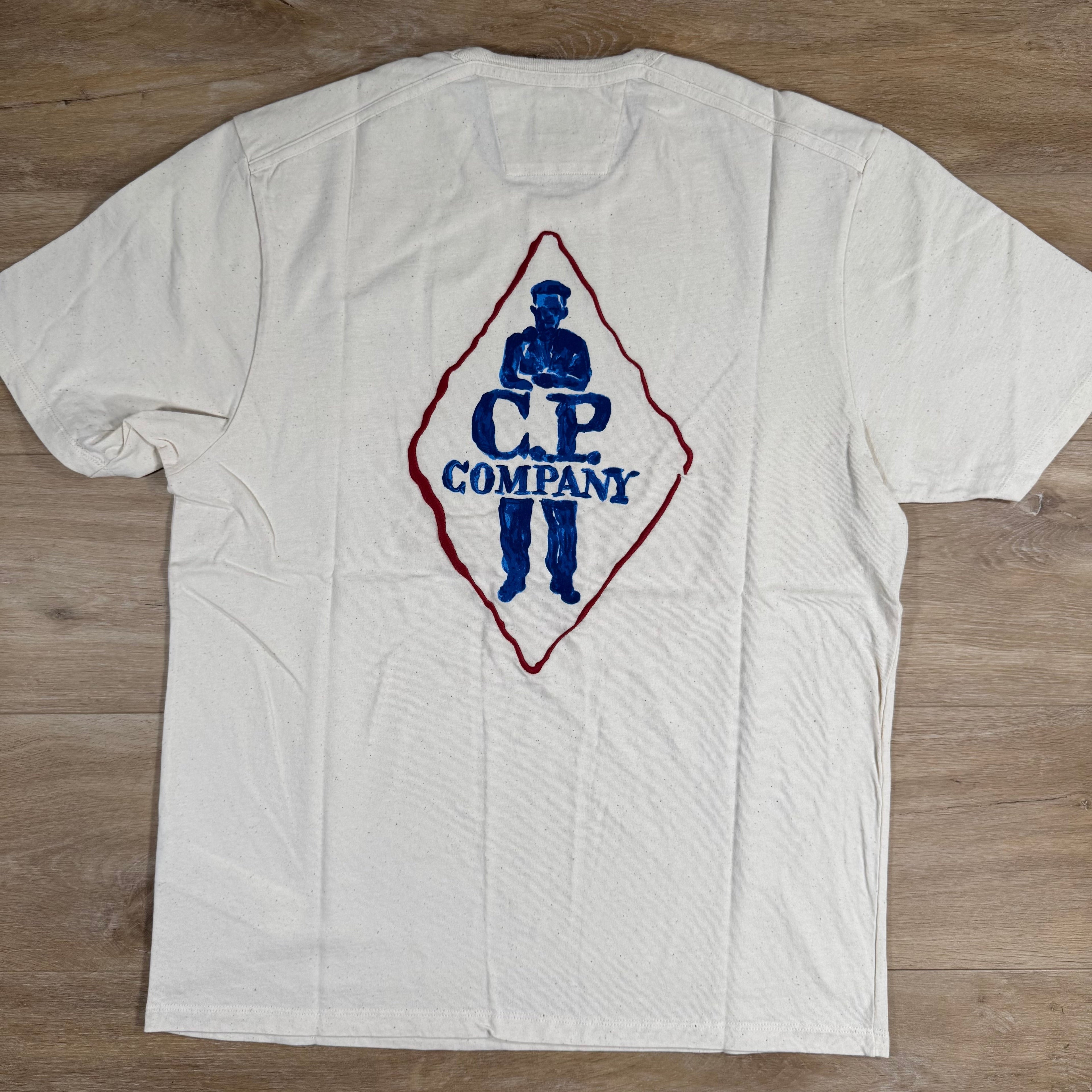 CP Company Natural Jersey Logo T-Shirt in Pistachio Shell - Beige Ironleague