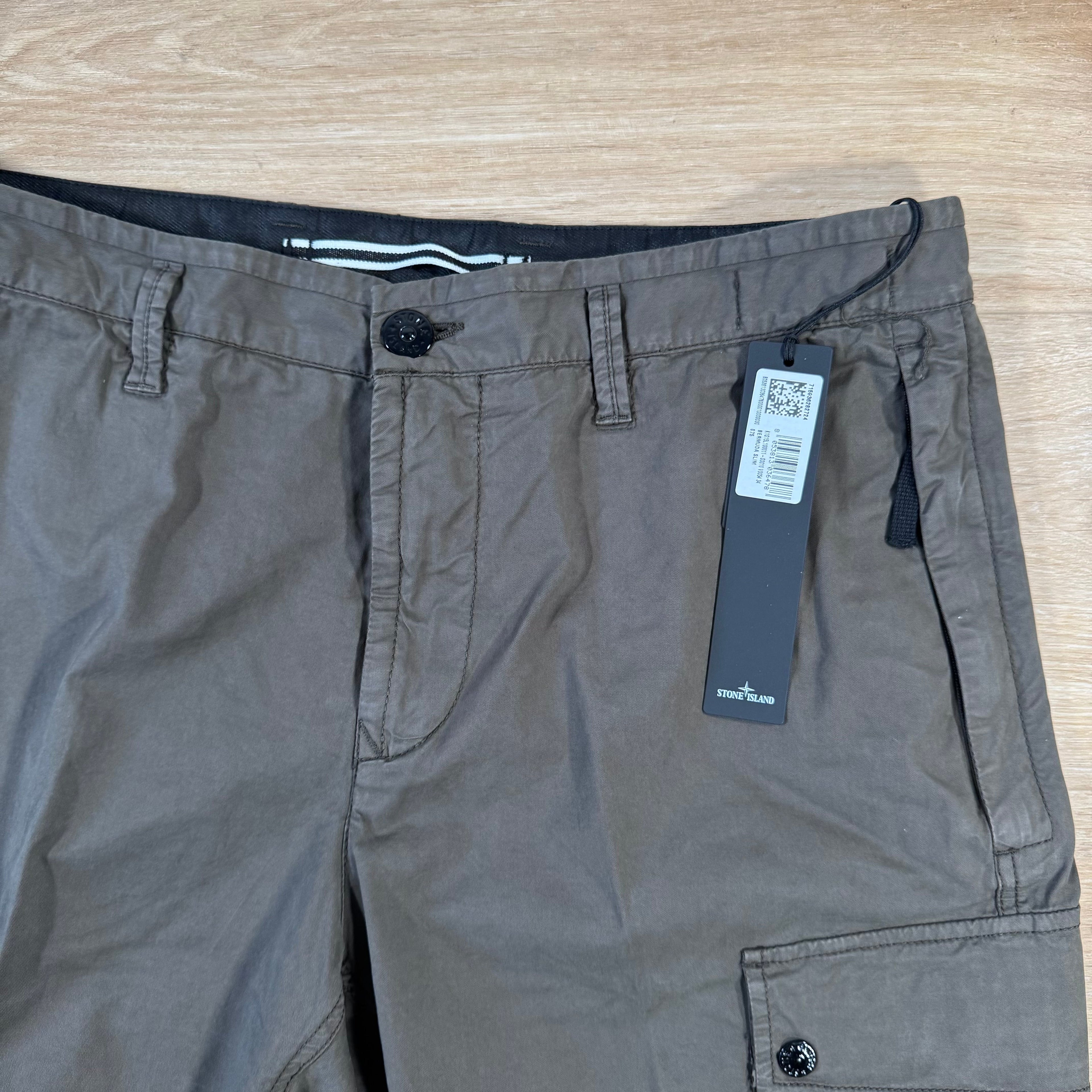 Stone Island Supima Twill Stretch-TC Cargo Bermuda Shorts in Military Green Ironleague