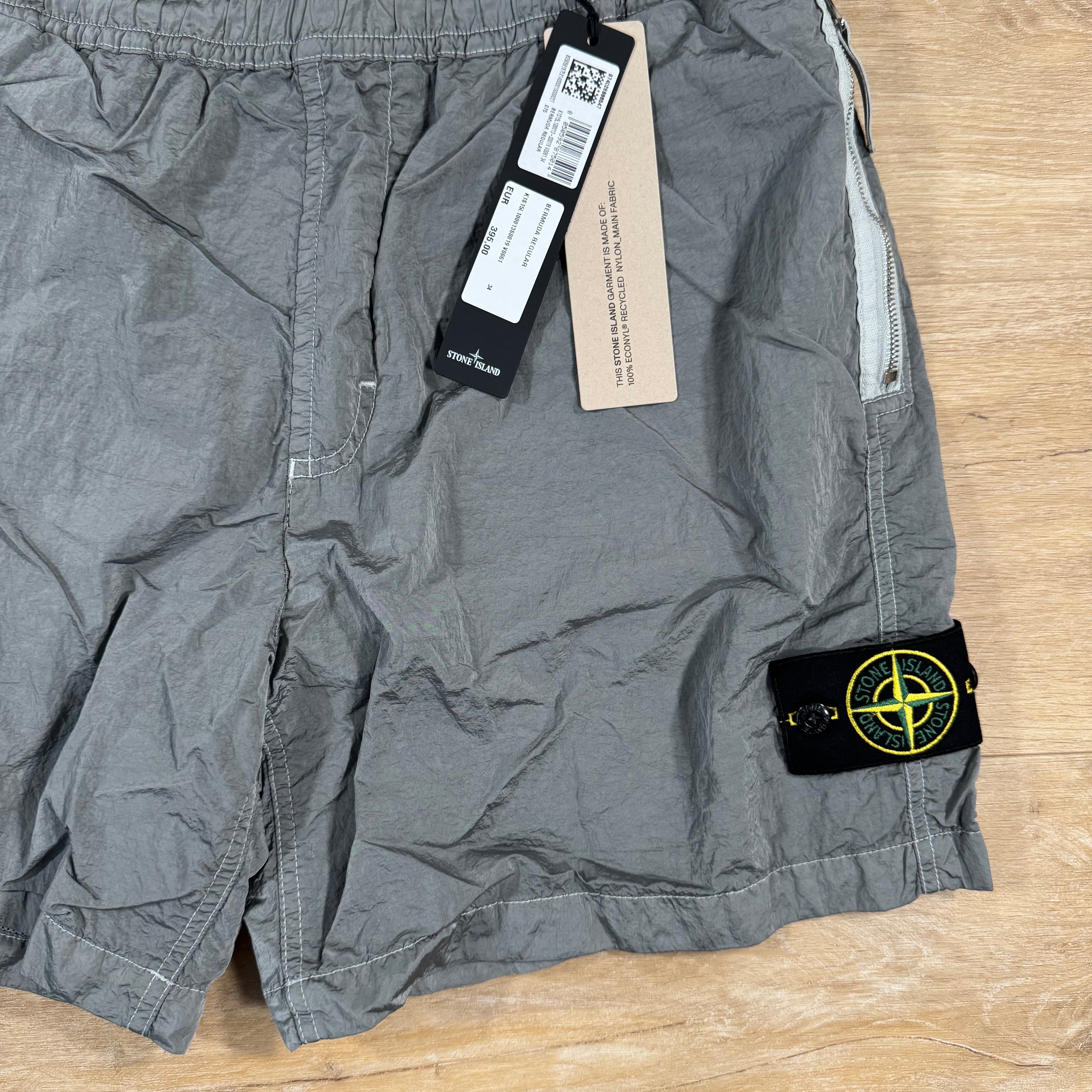 Stone Island Nylon Metal Bermuda Shorts in Pearl Grey Ironleague