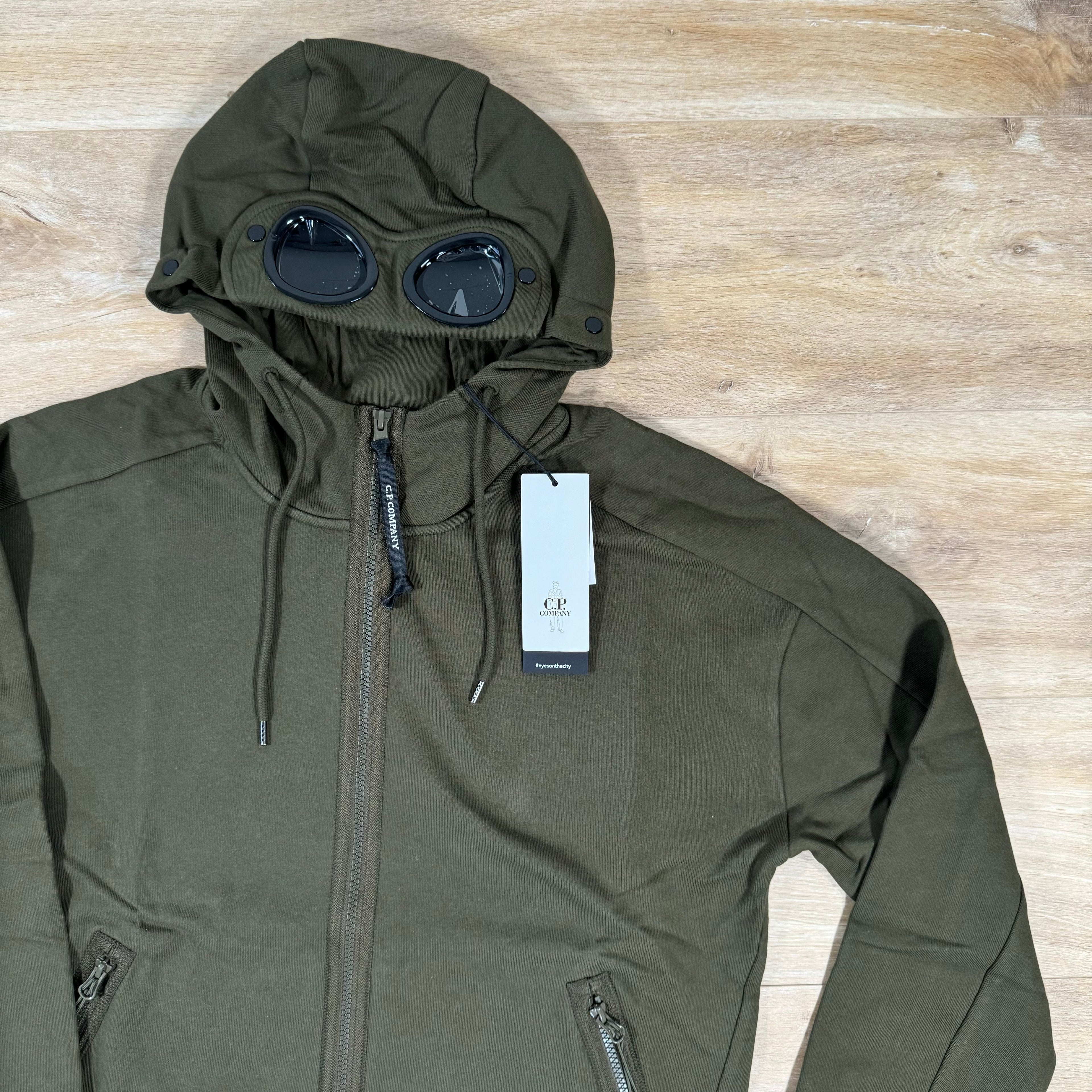 CP Company Diagonal Raised Zipped Goggle Hoodie in Ivy Green Ironleague