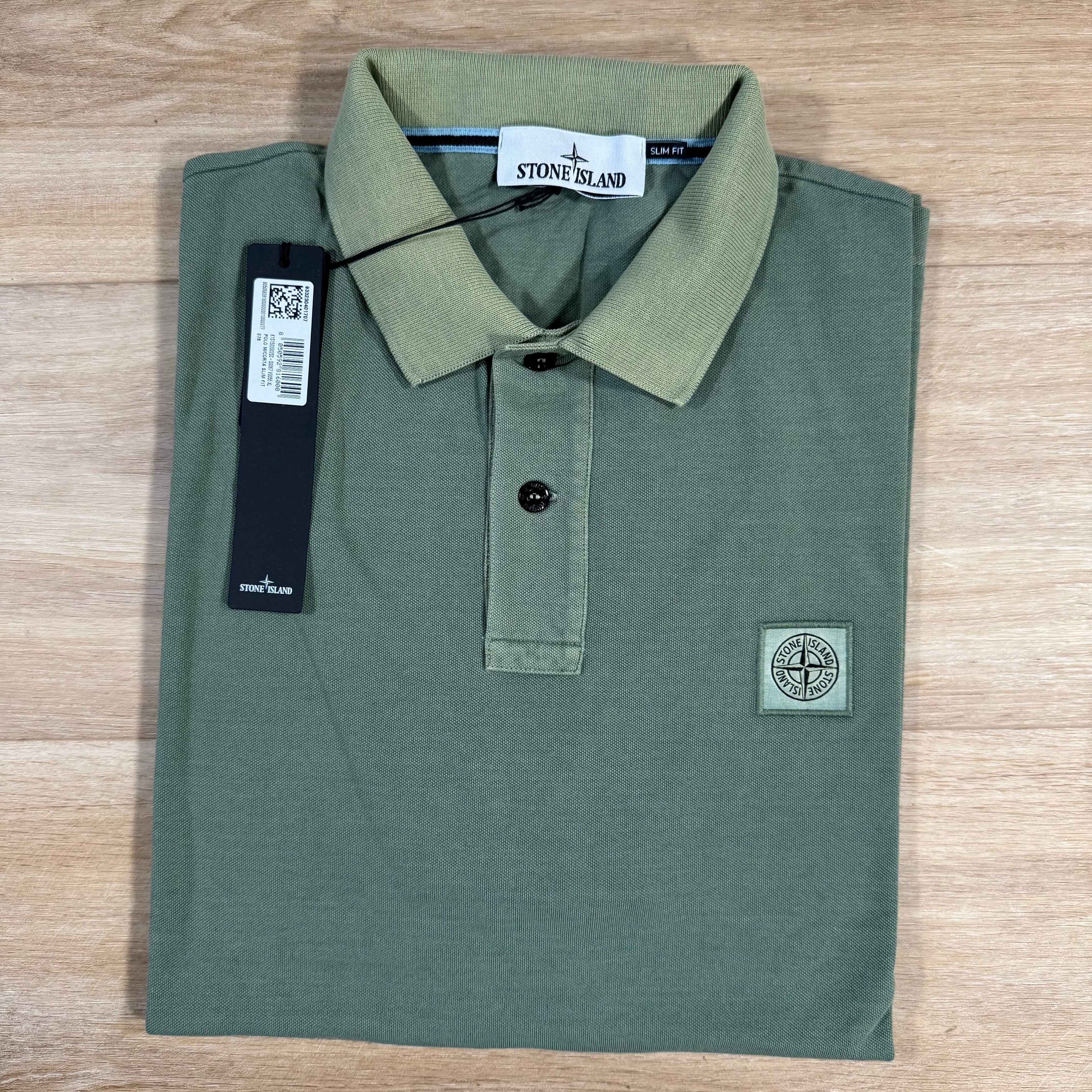 Stone Island Organic Cotton Overdye Polo Shirt in Sage Green Ironleague