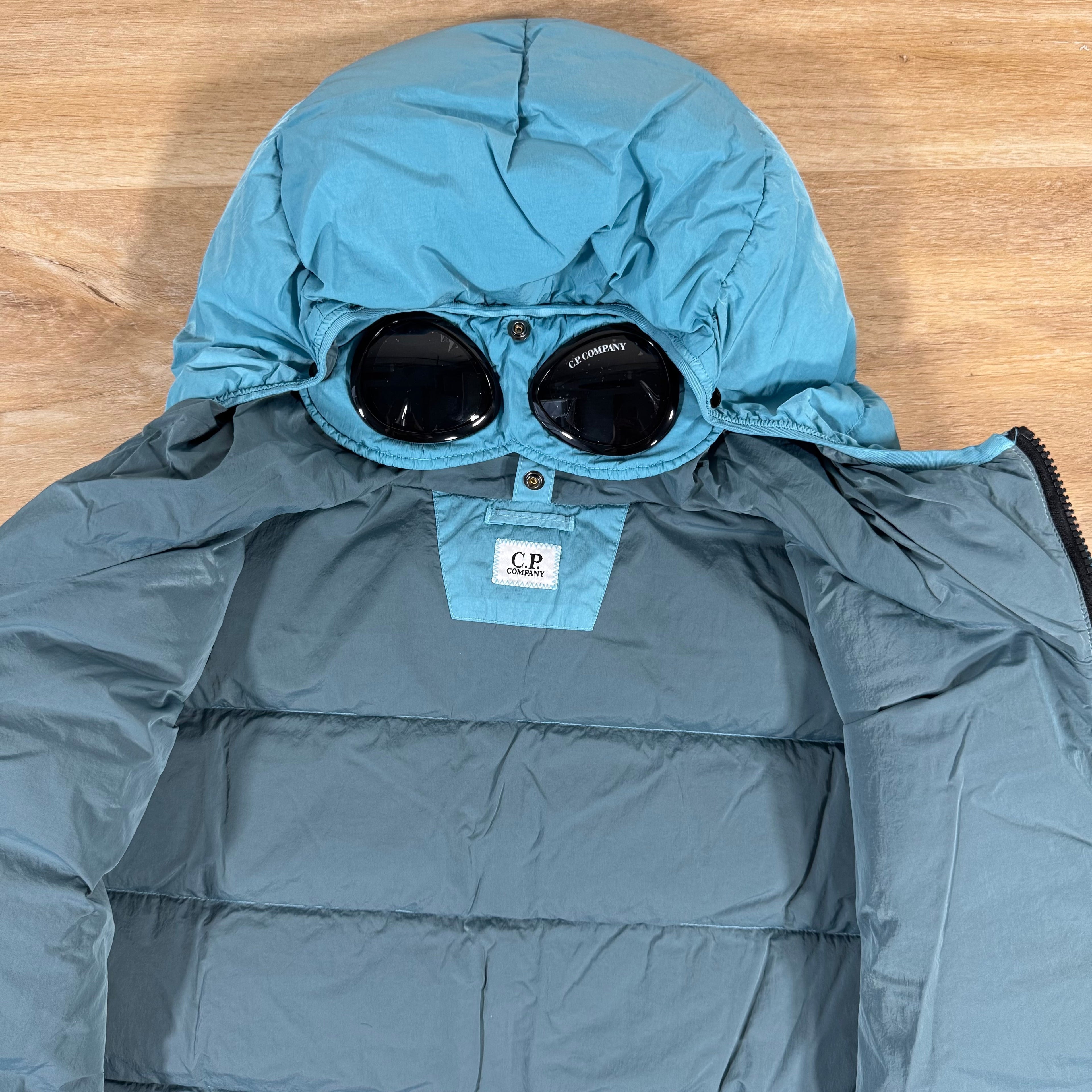 CP Company Chrome-R Goggle Down Jacket in Aegean Blue Ironleague