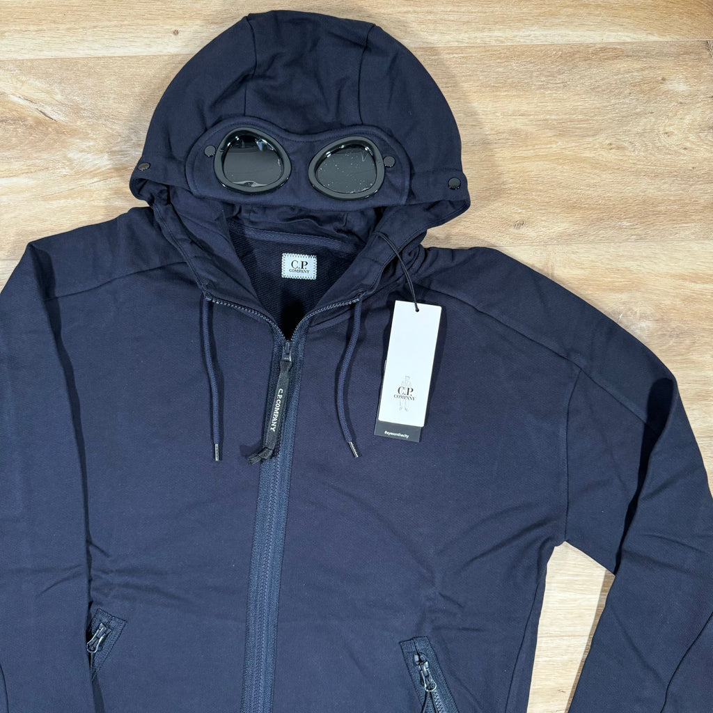 CP Company Diagonal Raised Zipped Goggle Hoodie in Navy Ironleague
