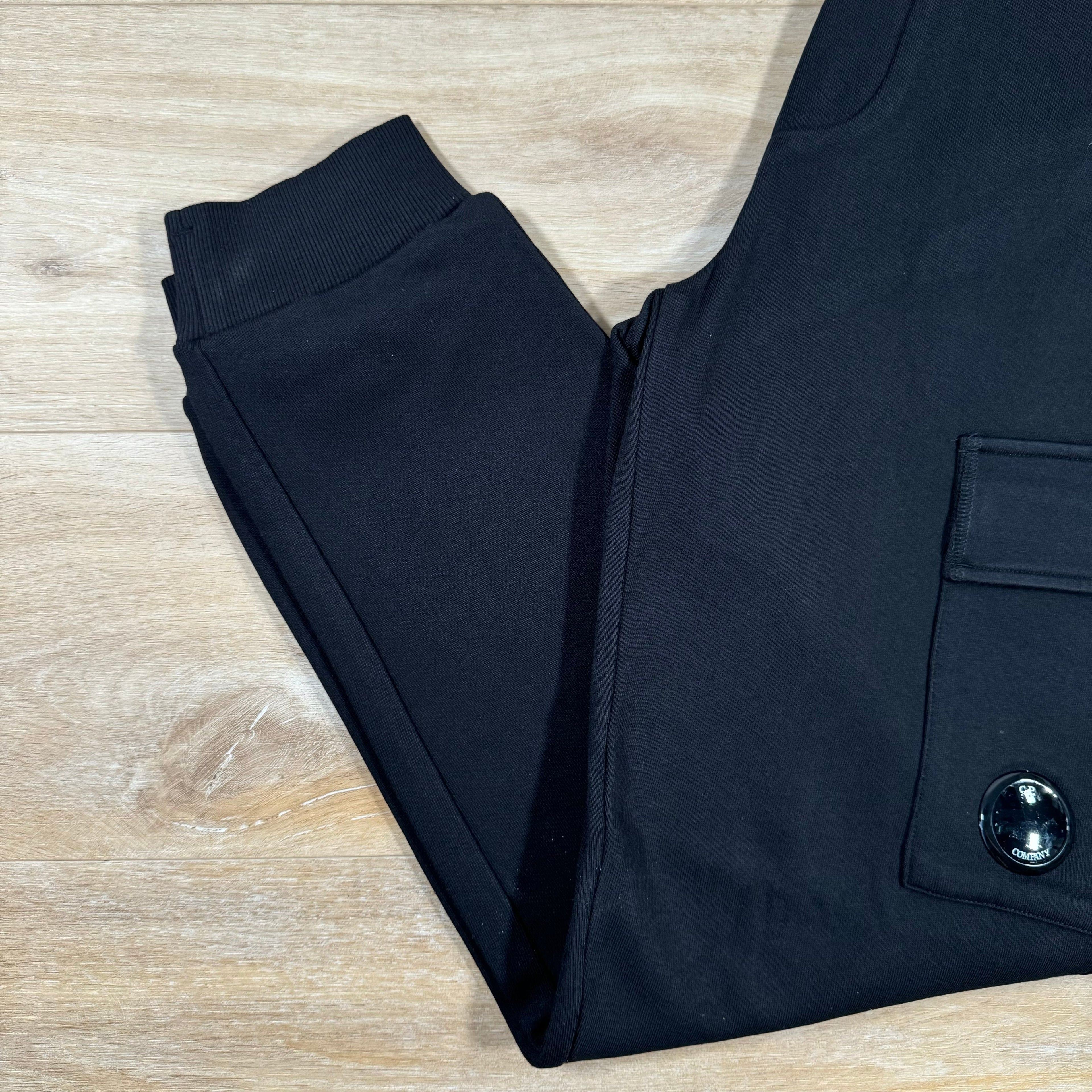 CP Company Diagonal Raised Fleece Lens Sweatpants in Black Ironleague