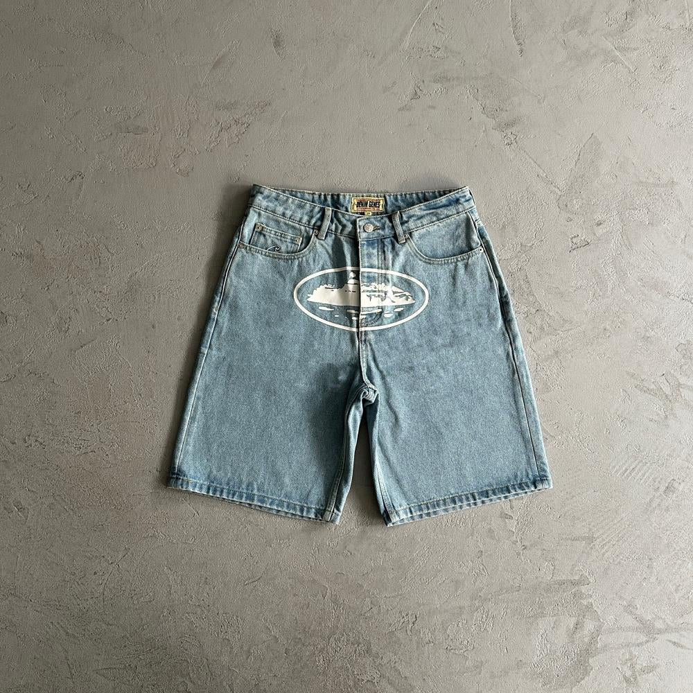 Corteiz Island Baggy Jean Shorts - Light Blue Ironleague