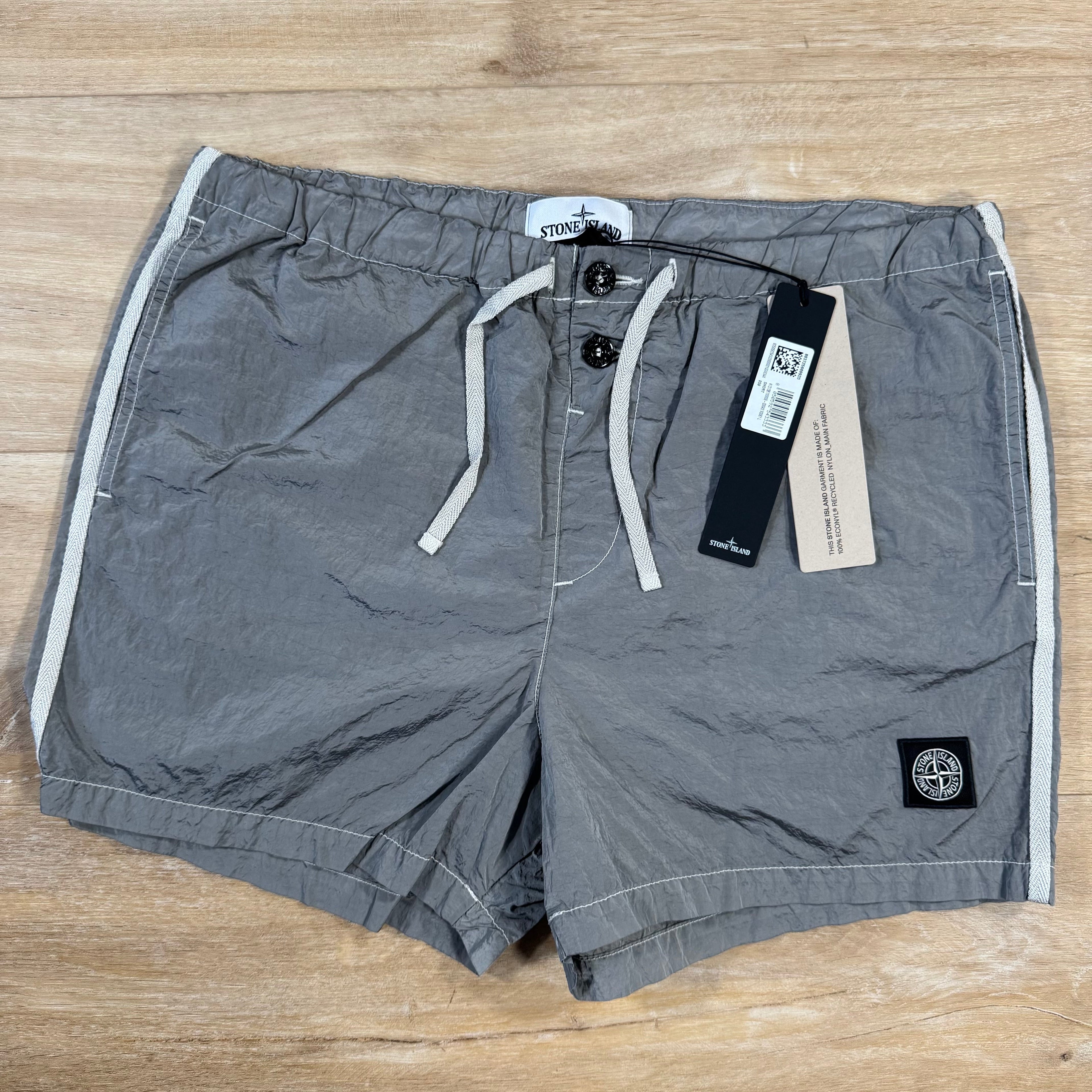 Stone Island Nylon Metal Button Swim Shorts in Pearl Grey Ironleague