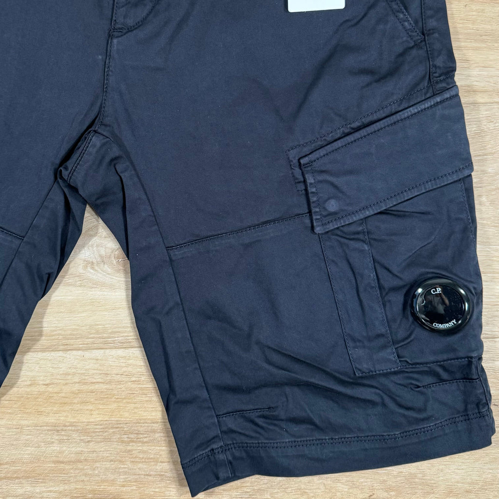 CP Company Stretch Sateen Lens Cargo Shorts in Navy Ironleague