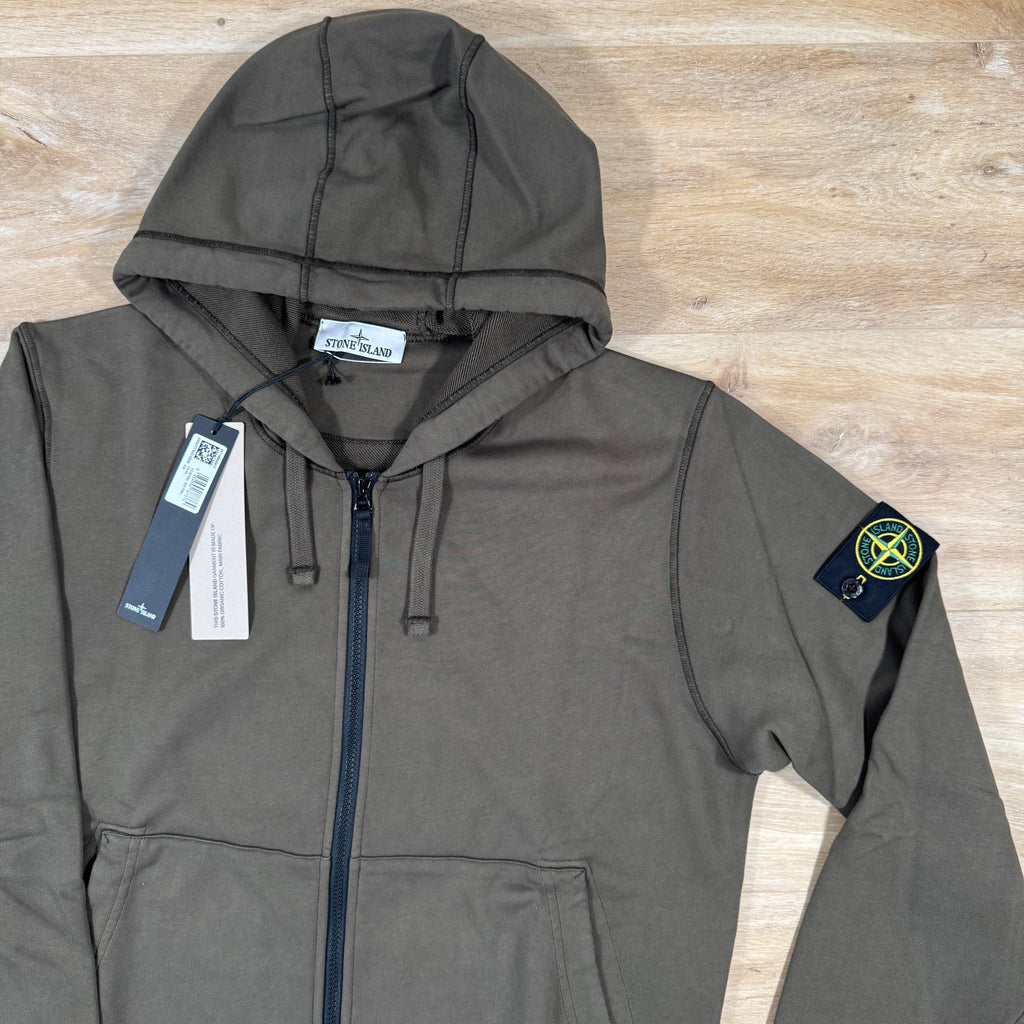 Stone Island Organic Cotton Fleece Zip Hoodie in Military Green Ironleague