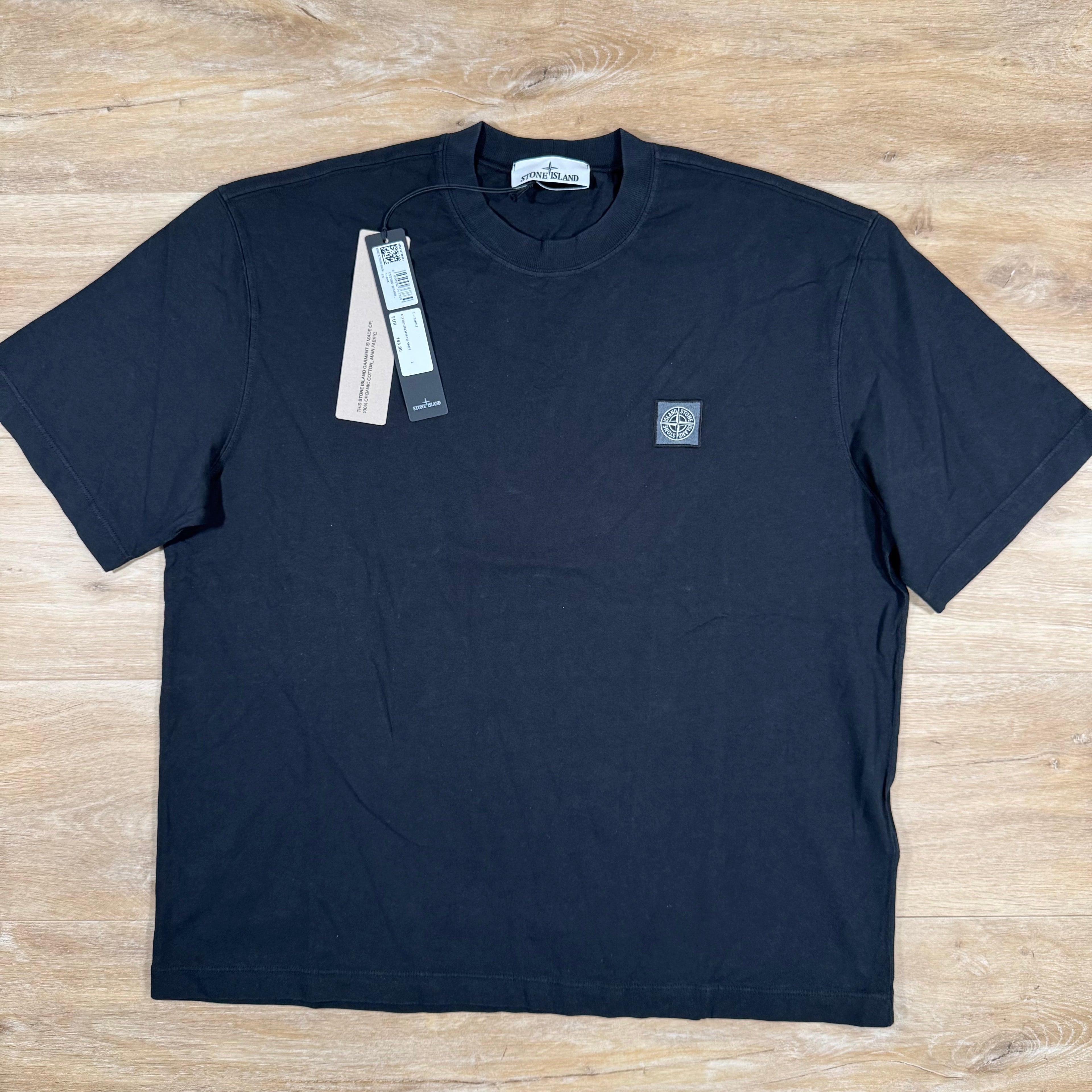 Stone Island Combed Organic Cotton Patch Logo T-Shirt in Black Ironleague