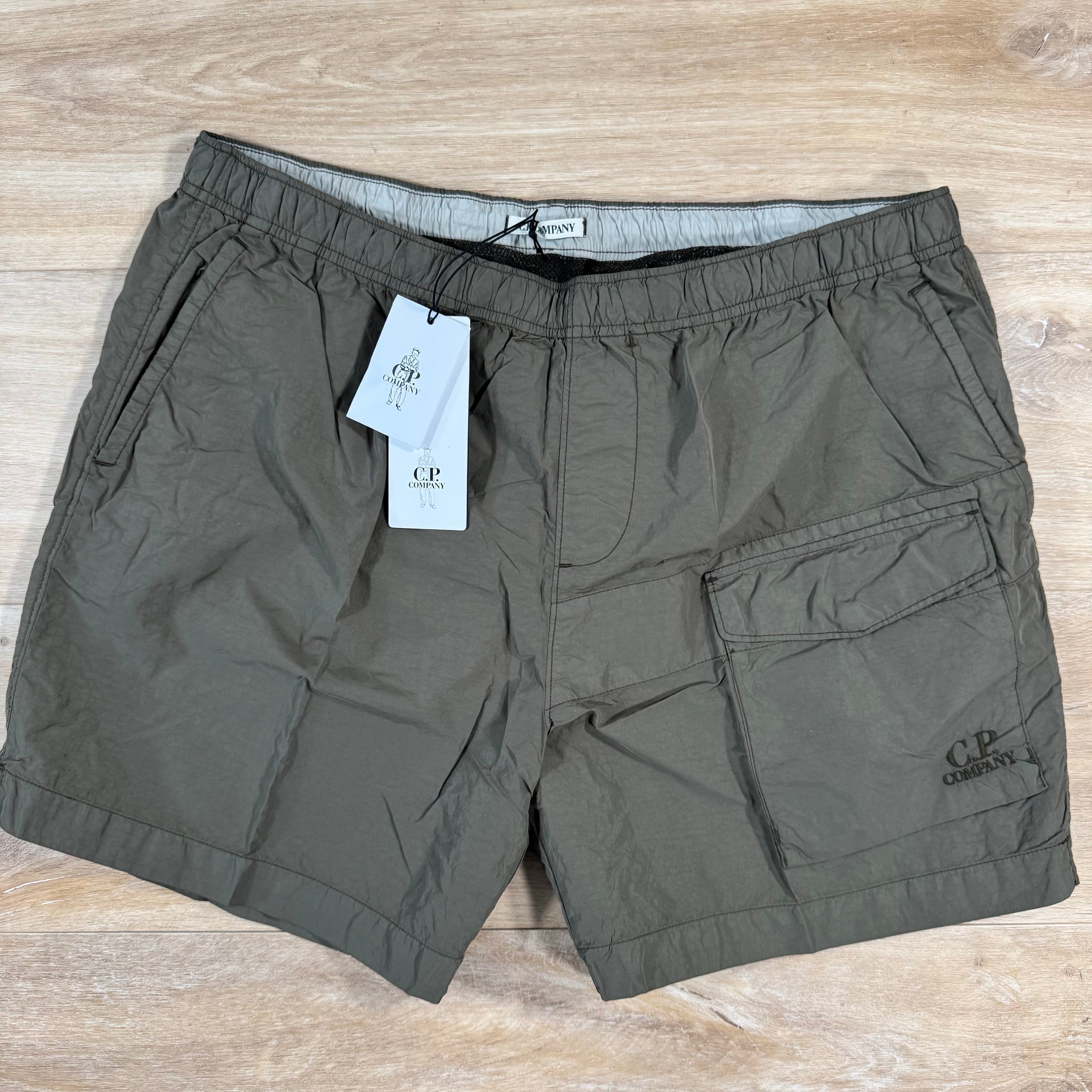 CP Company Flatt Nylon Logo Swim Shorts in Ivy Green Ironleague