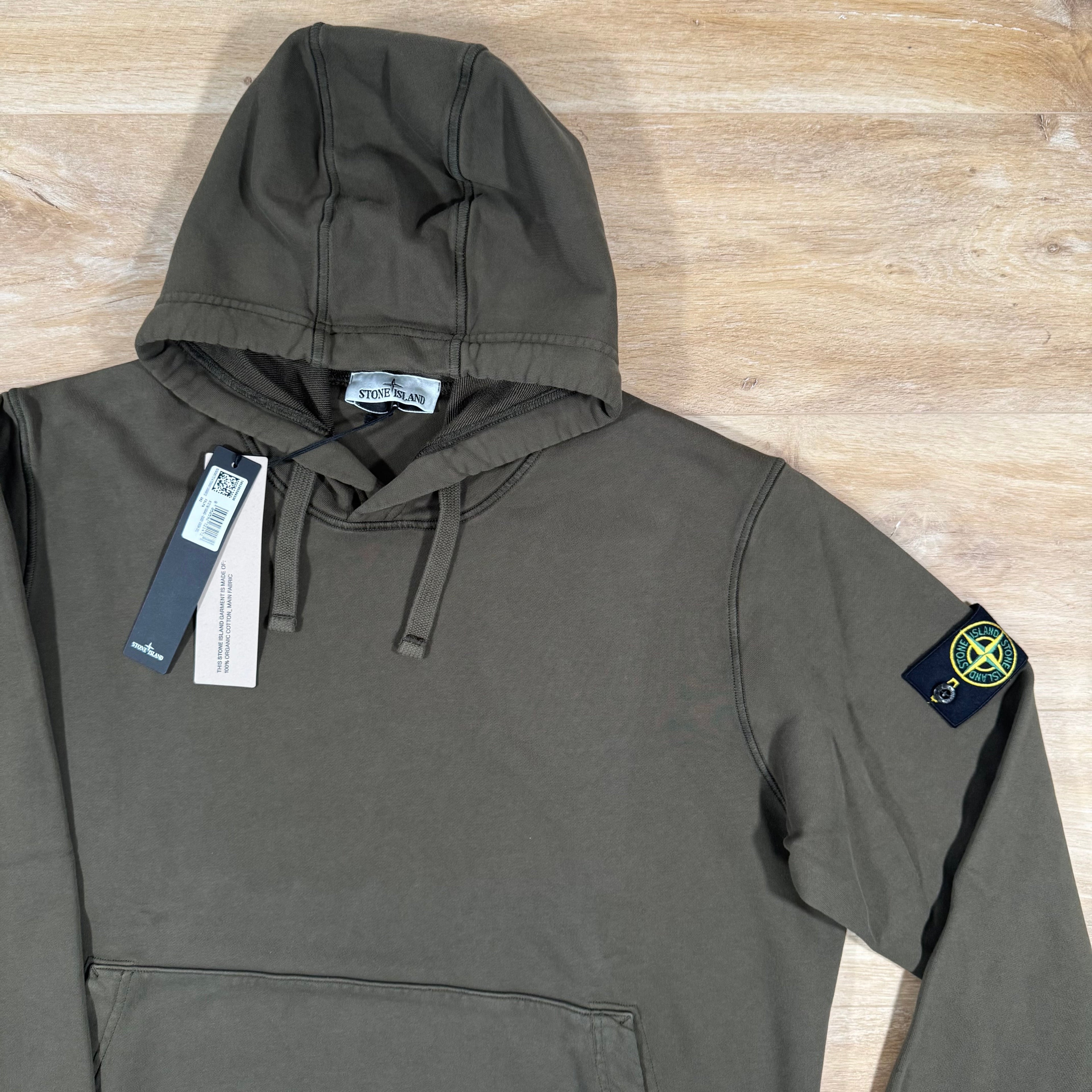 Stone Island Organic Cotton Fleece Pullover Hoodie in Military Green Ironleague