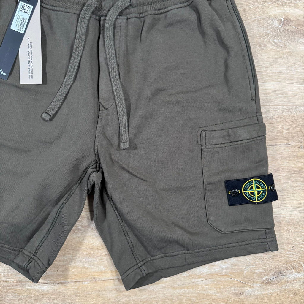 Stone Island Organic Cotton Fleece Shorts in Military Green Ironleague