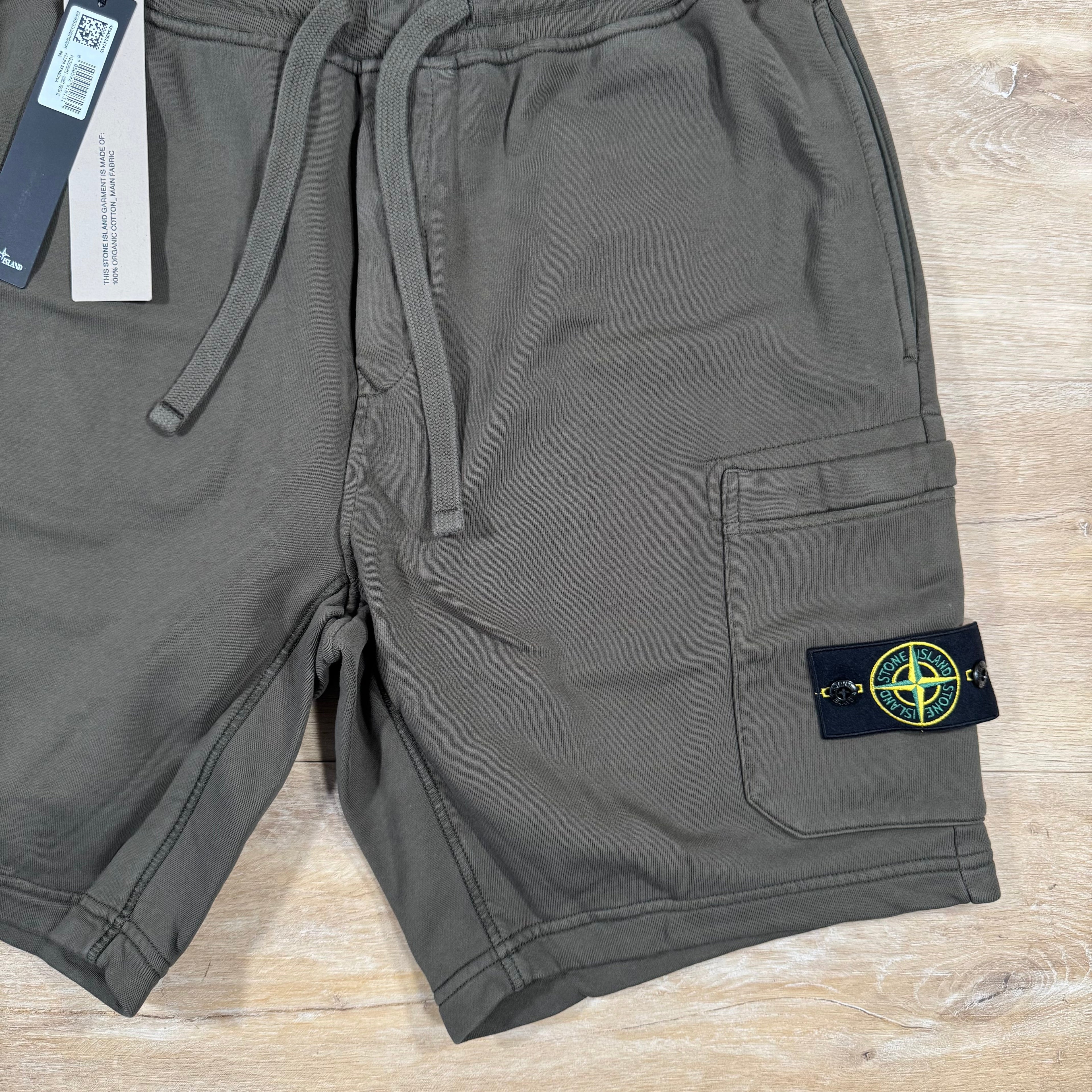 Stone Island Organic Cotton Fleece Shorts in Military Green Ironleague