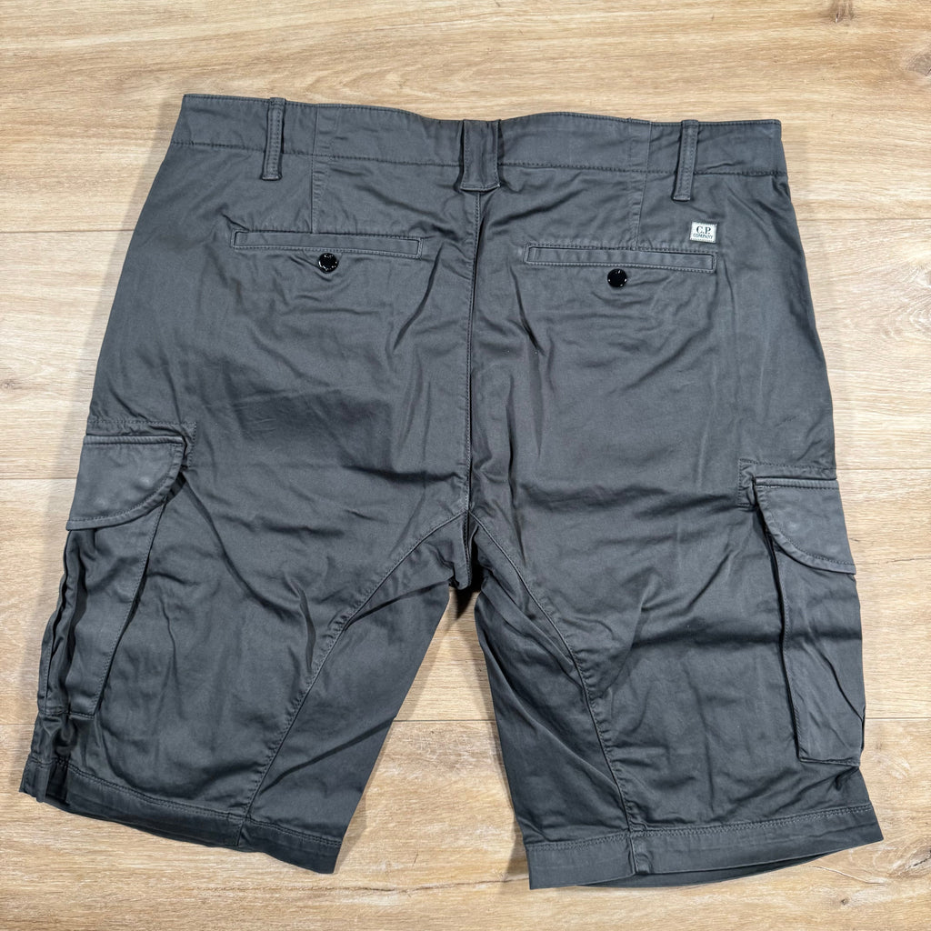 CP Company Stretch Sateen Lens Cargo Shorts in Smoked Pearl Ironleague