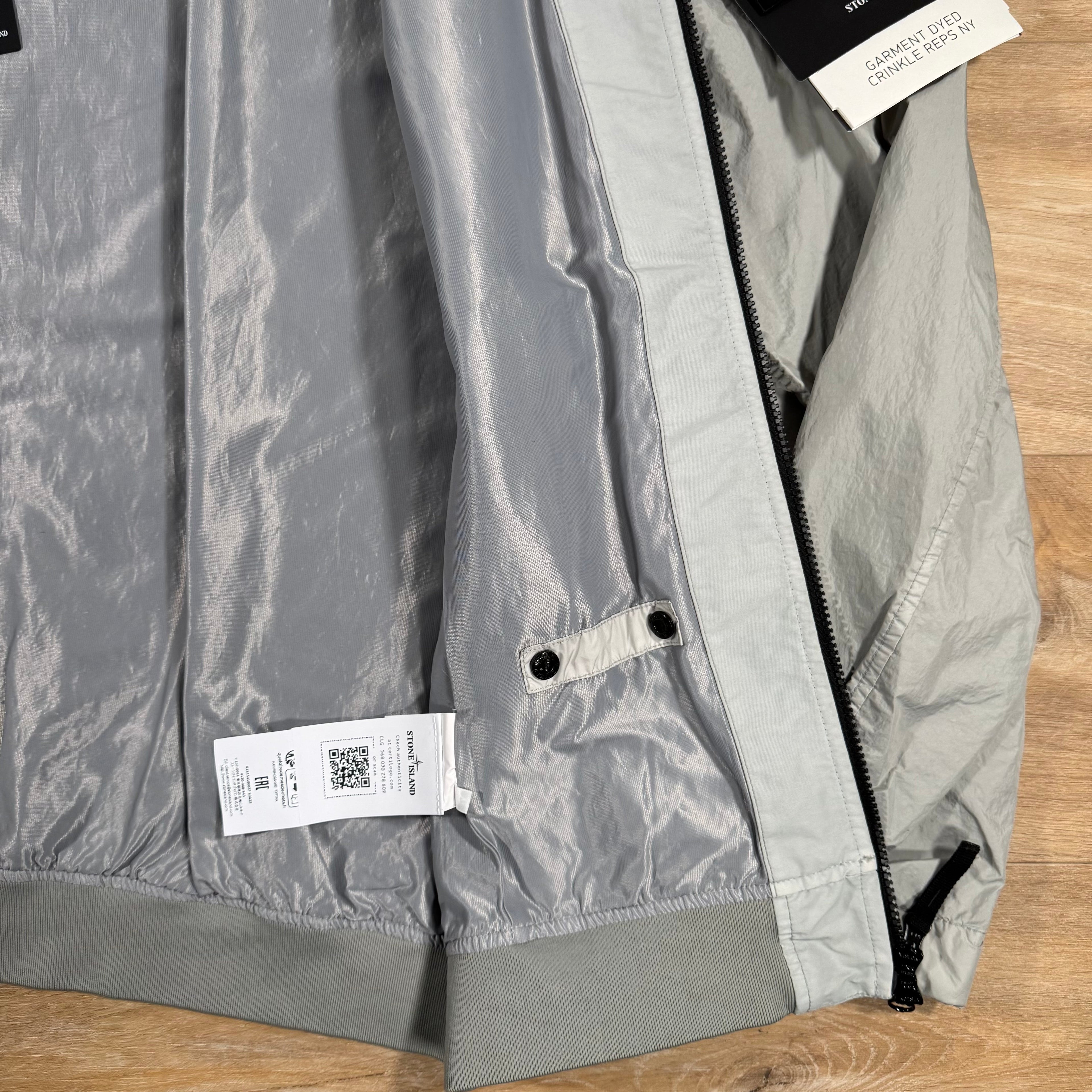 Stone Island Crinkle Reps R-NY Bomber Jacket in Pearl Grey Ironleague