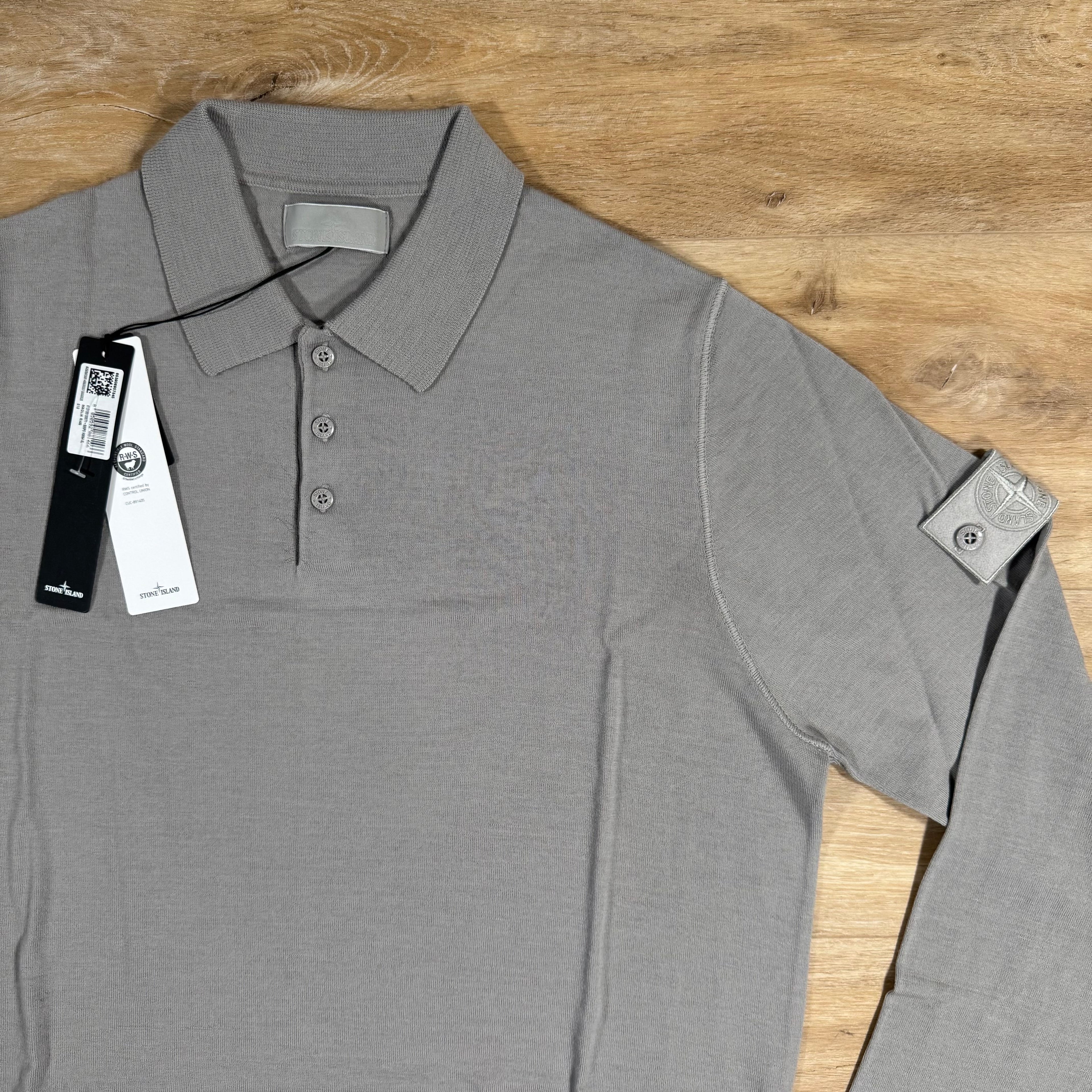 Stone Island Light Pure Wool Long-Sleeved Ghost Polo Shirt in Dust Grey Ironleague