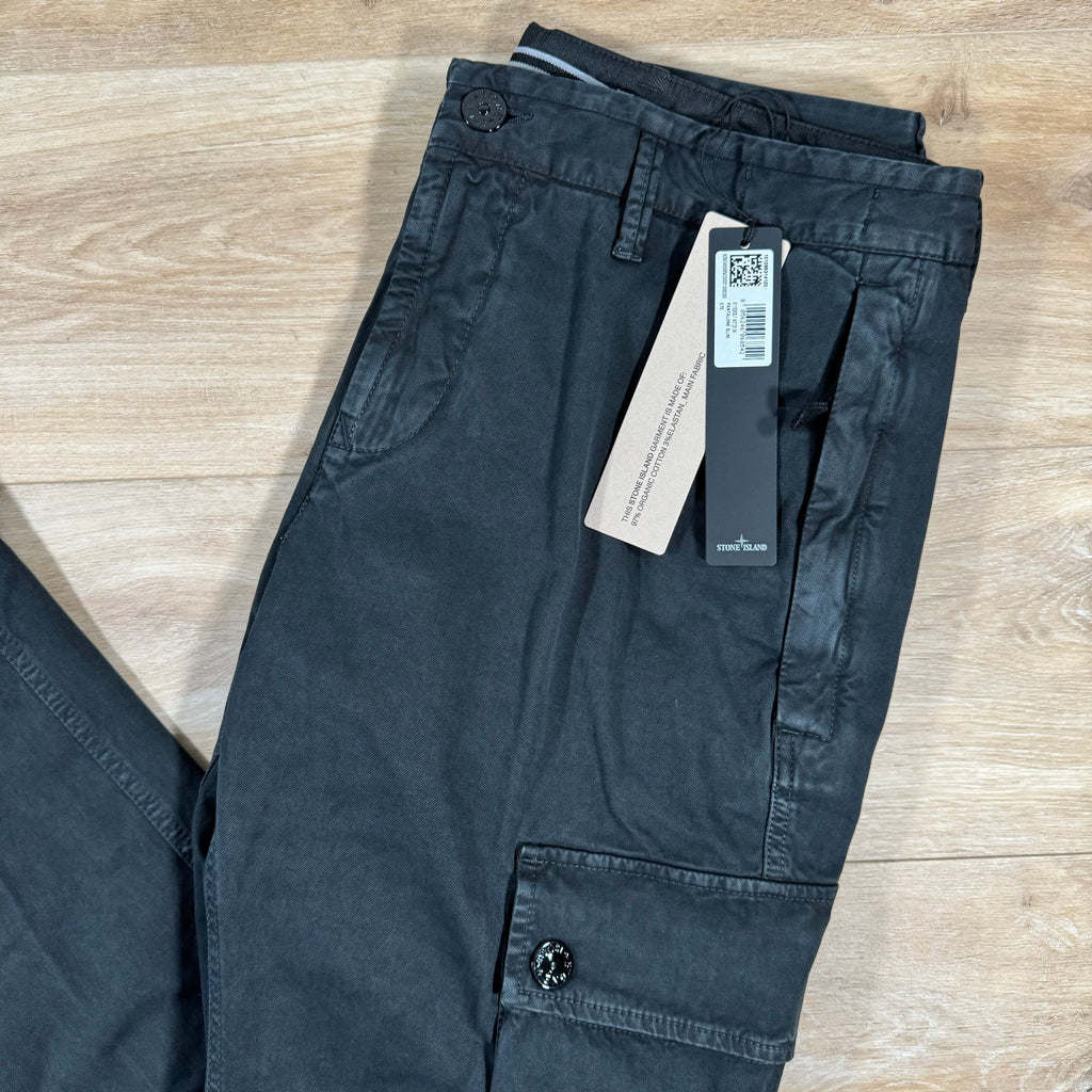 Stone Island Stretch Old Treatment Cargo Trousers in Black Ironleague