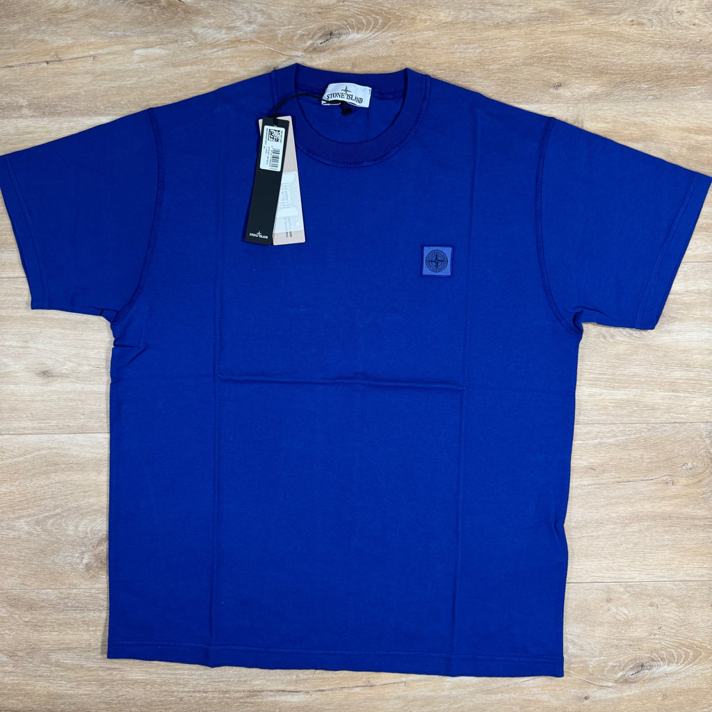 Stone Island Organic Cotton Patch Logo T-Shirt in Bright Blue Ironleague