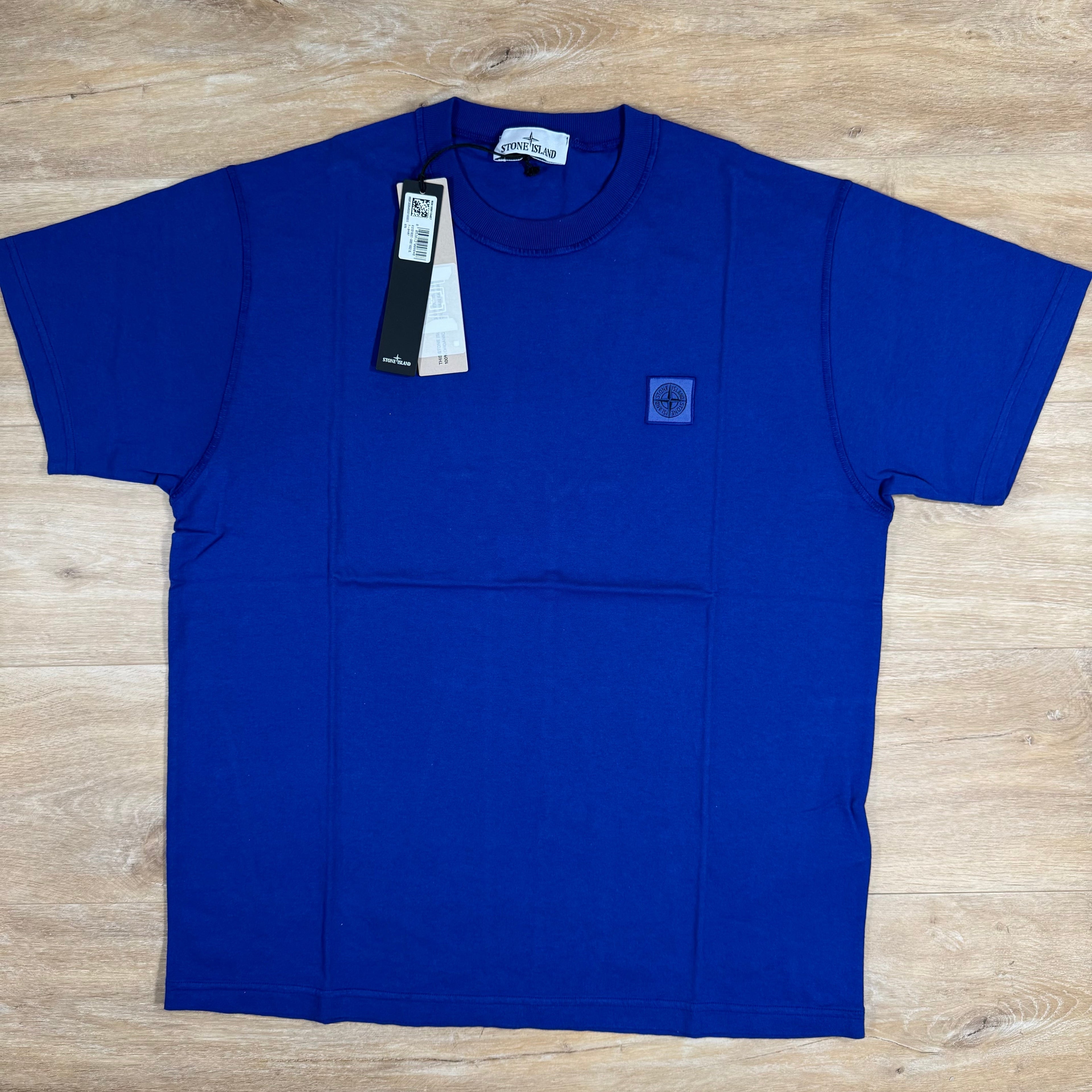 Stone Island Organic Cotton Patch Logo T-Shirt in Bright Blue Ironleague