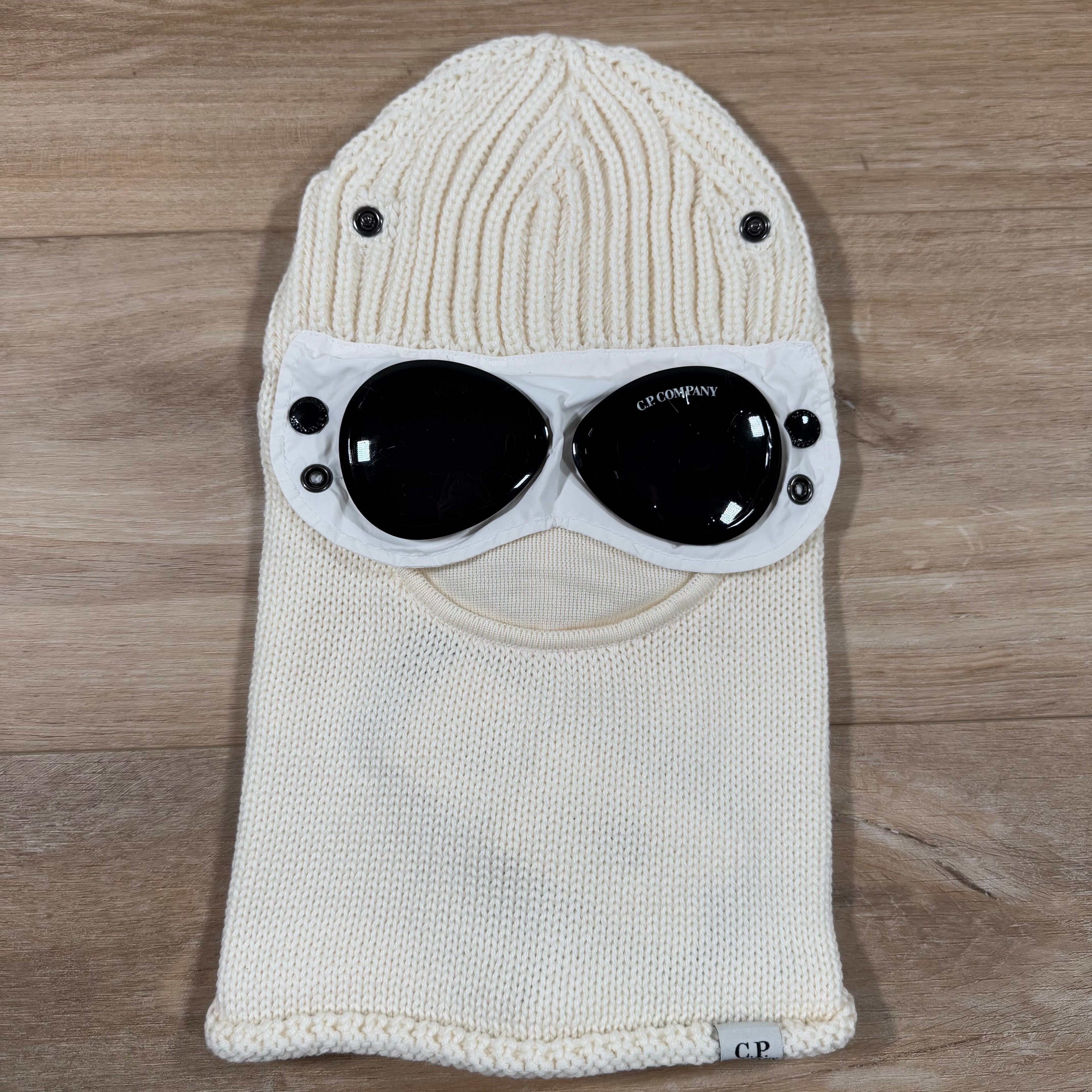 CP Company Merino Wool Goggle Balaclava in White Ironleague