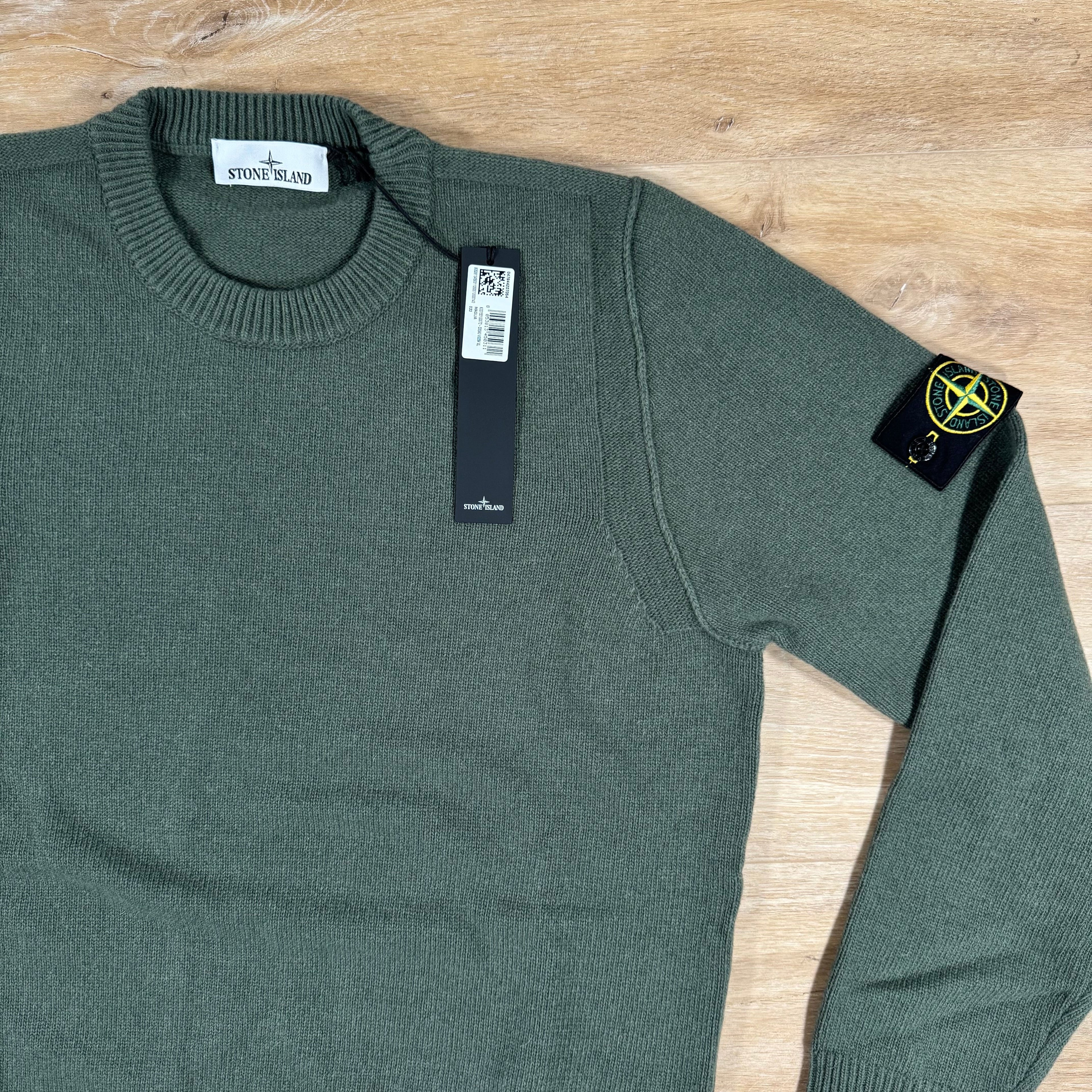 Stone Island Lambswool Crewneck Jumper in Military Green Ironleague