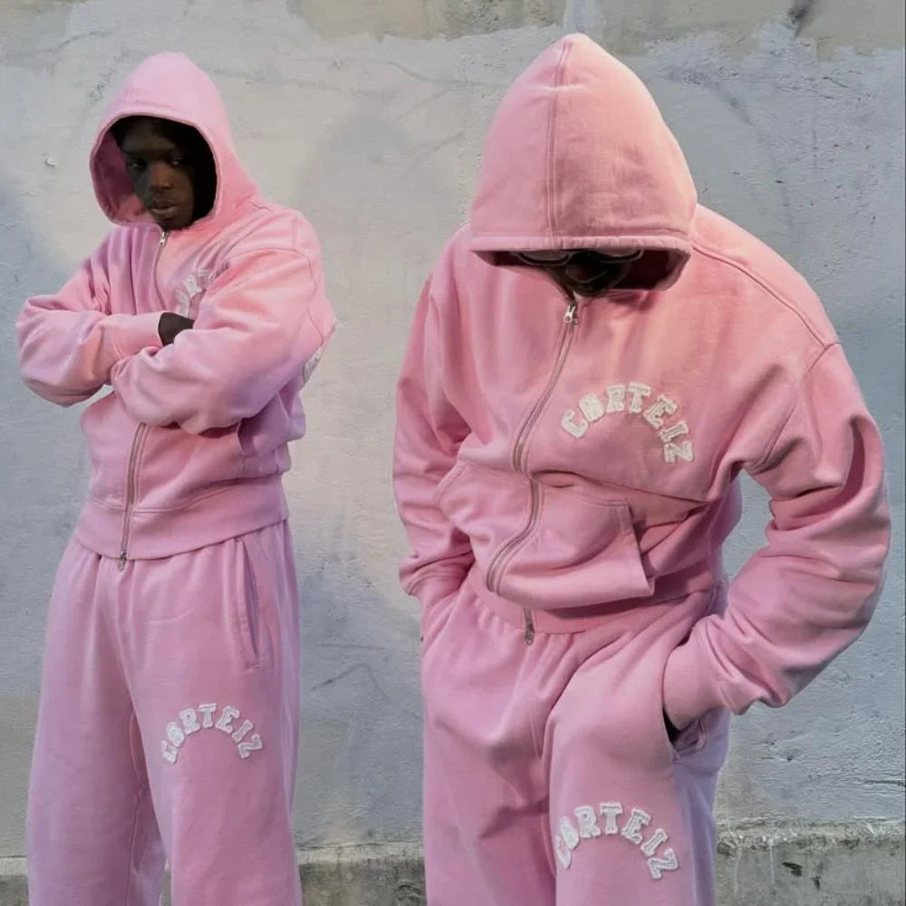 Corteiz Arch Open HEM Set - Pink Ironleague