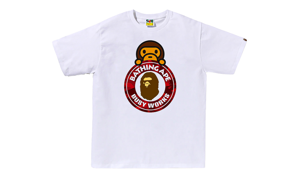 BAPE Camo Color Milo on Busy Works SS Tee White/Red Camo 0ZXTEMX00710Q WHP