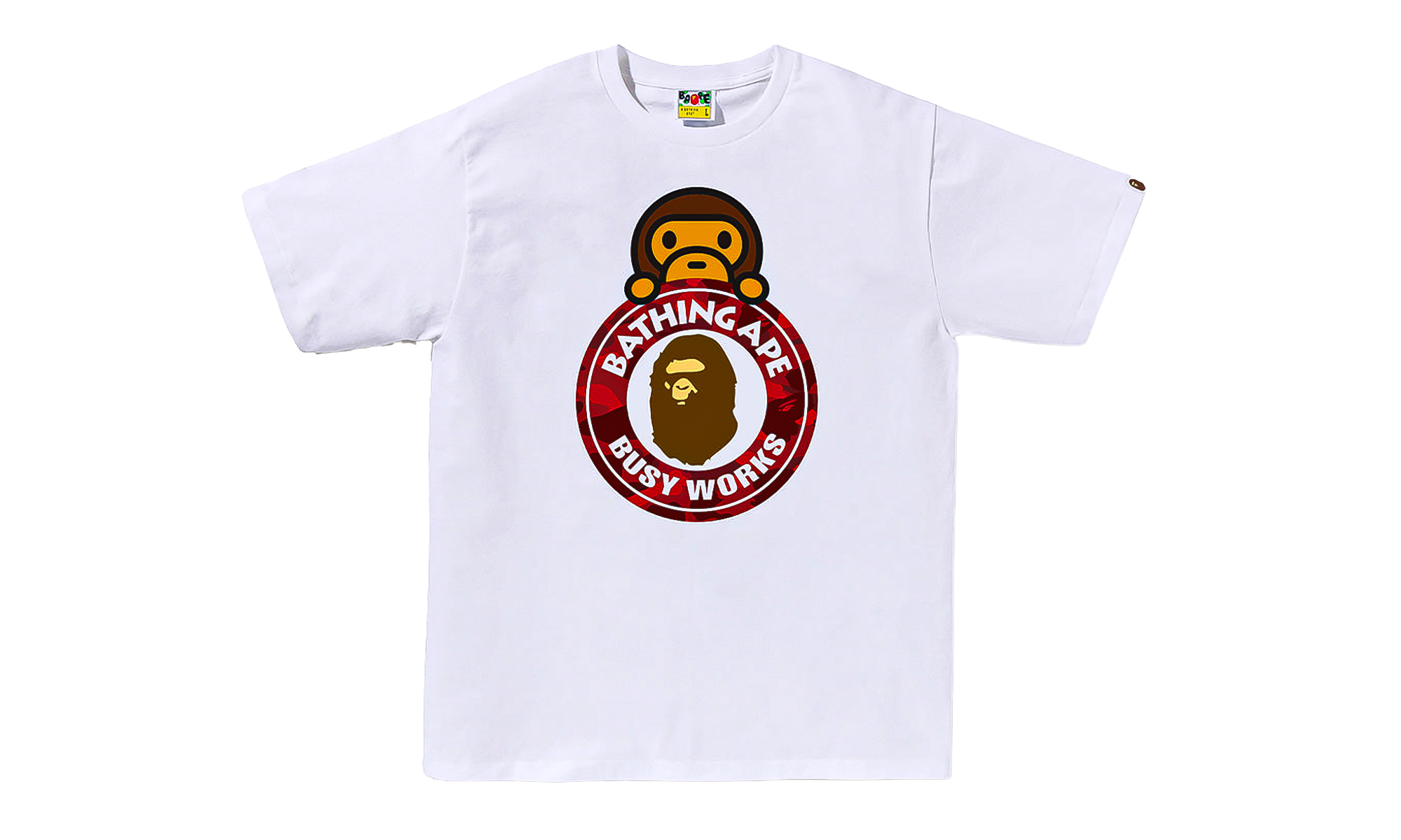 BAPE Camo Color Milo on Busy Works SS Tee White/Red Camo 0ZXTEMX00710Q WHP