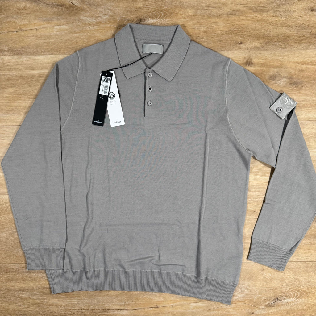 Stone Island Light Pure Wool Long-Sleeved Ghost Polo Shirt in Dust Grey Ironleague