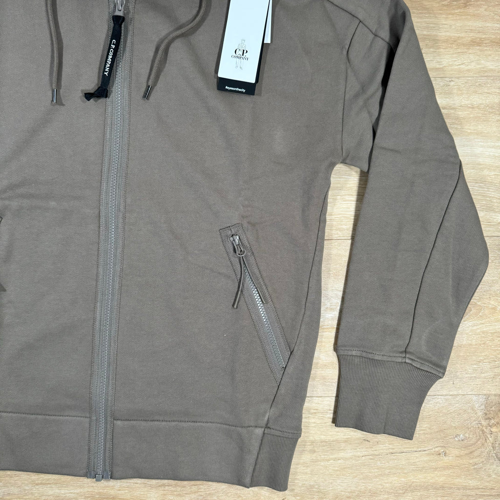 CP Company Diagonal Raised Zipped Goggle Hoodie in Walnut Ironleague