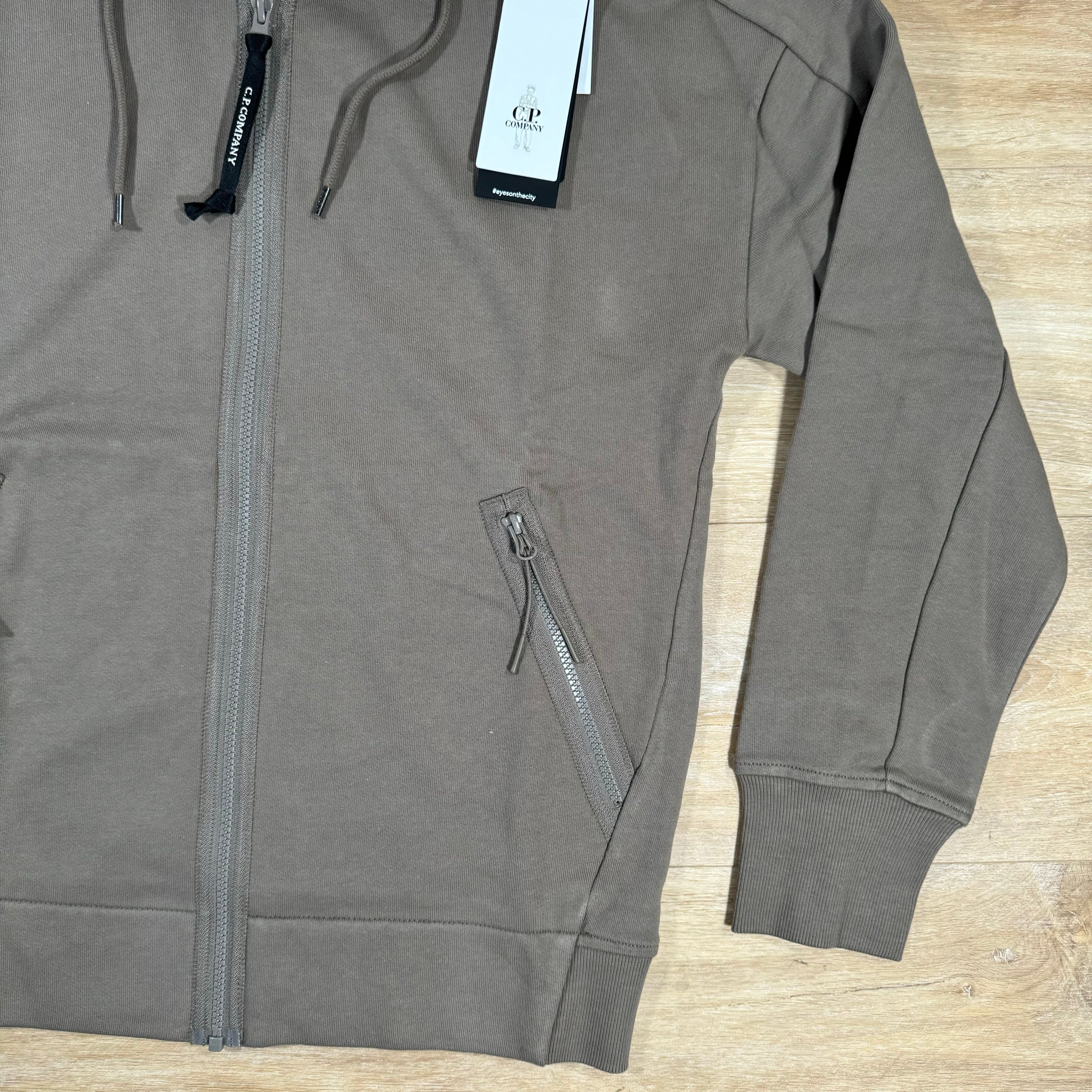 CP Company Diagonal Raised Zipped Goggle Hoodie in Walnut Ironleague