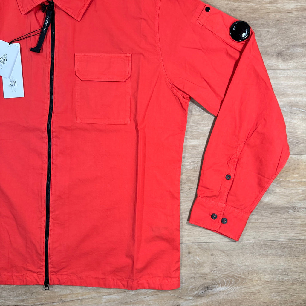 CP Company Organic Gabardine Lens Overshirt in Poinciana Orange Ironleague